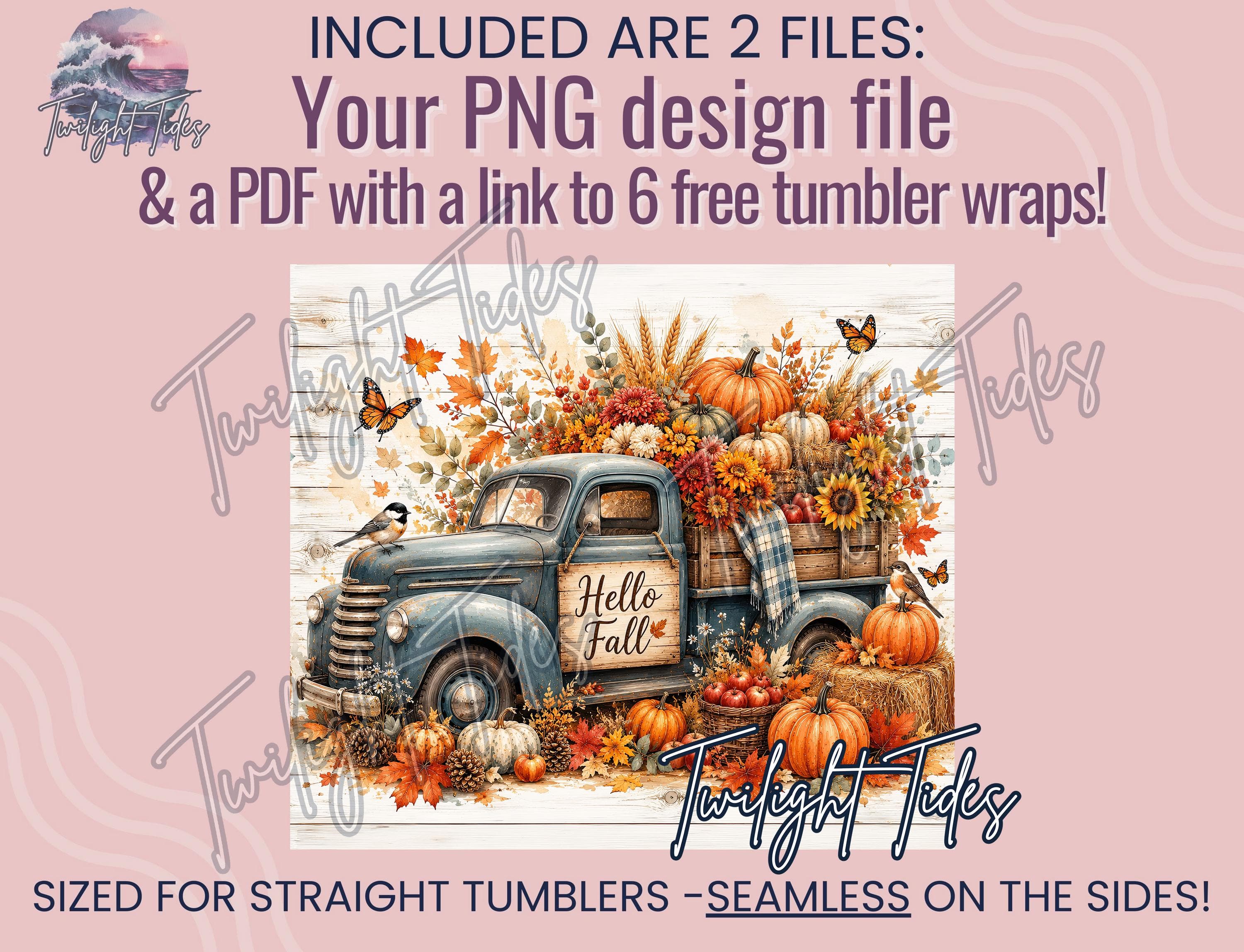 Hello Fall Pumpkin Patch Tumbler 20 oz Skinny Tumbler Sublimation Design, Harvest Autumn floral PNG Instant Download Seamless Tumbler Wrap - image 4
