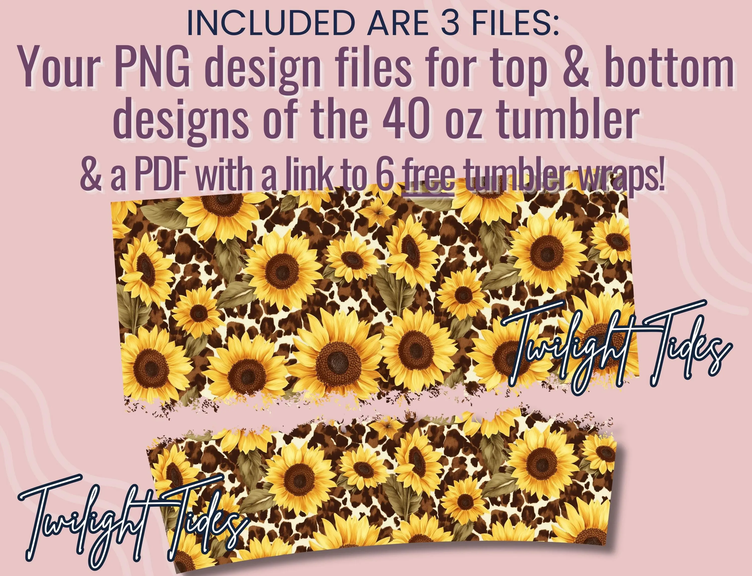 Sunflowers cheetah print 40 oz Tumbler Sublimation Design Digital Download Summer Sunflower Pattern digital PNG wrap PNG Instant Download - image 3