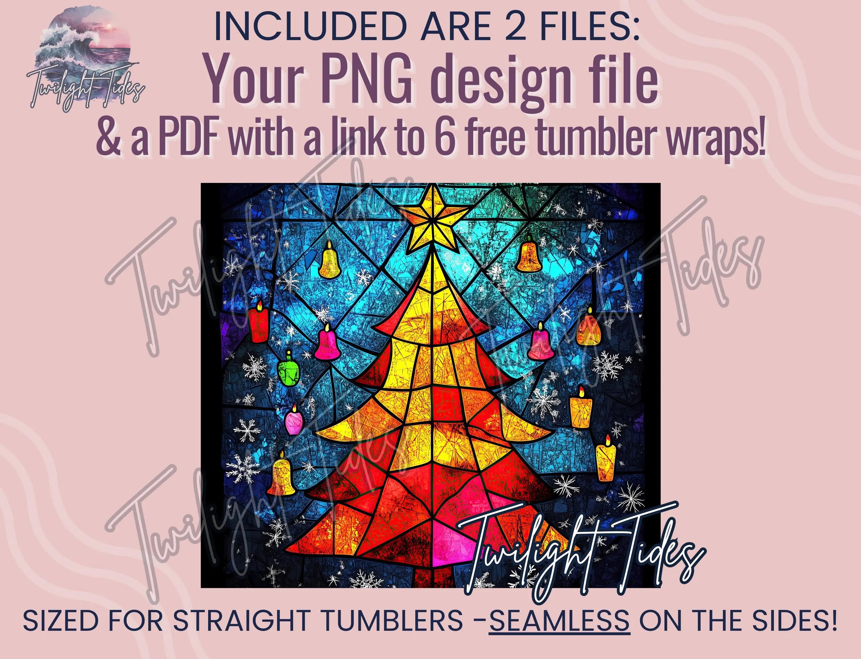 Christmas Tree Stained Glass 20 oz Skinny Tumbler Sublimation Design, Merry Xmas Digital Download PNG Instant Download Seamless Tumbler Wrap - image 4