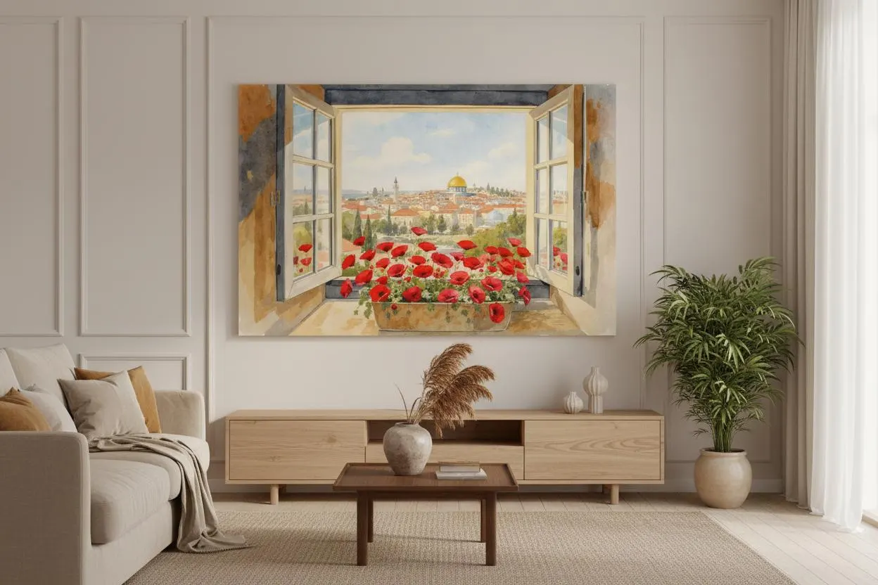 Dome of the Rock Canvas Print – Jerusalem Window View, Islamic Wall Art - image 5