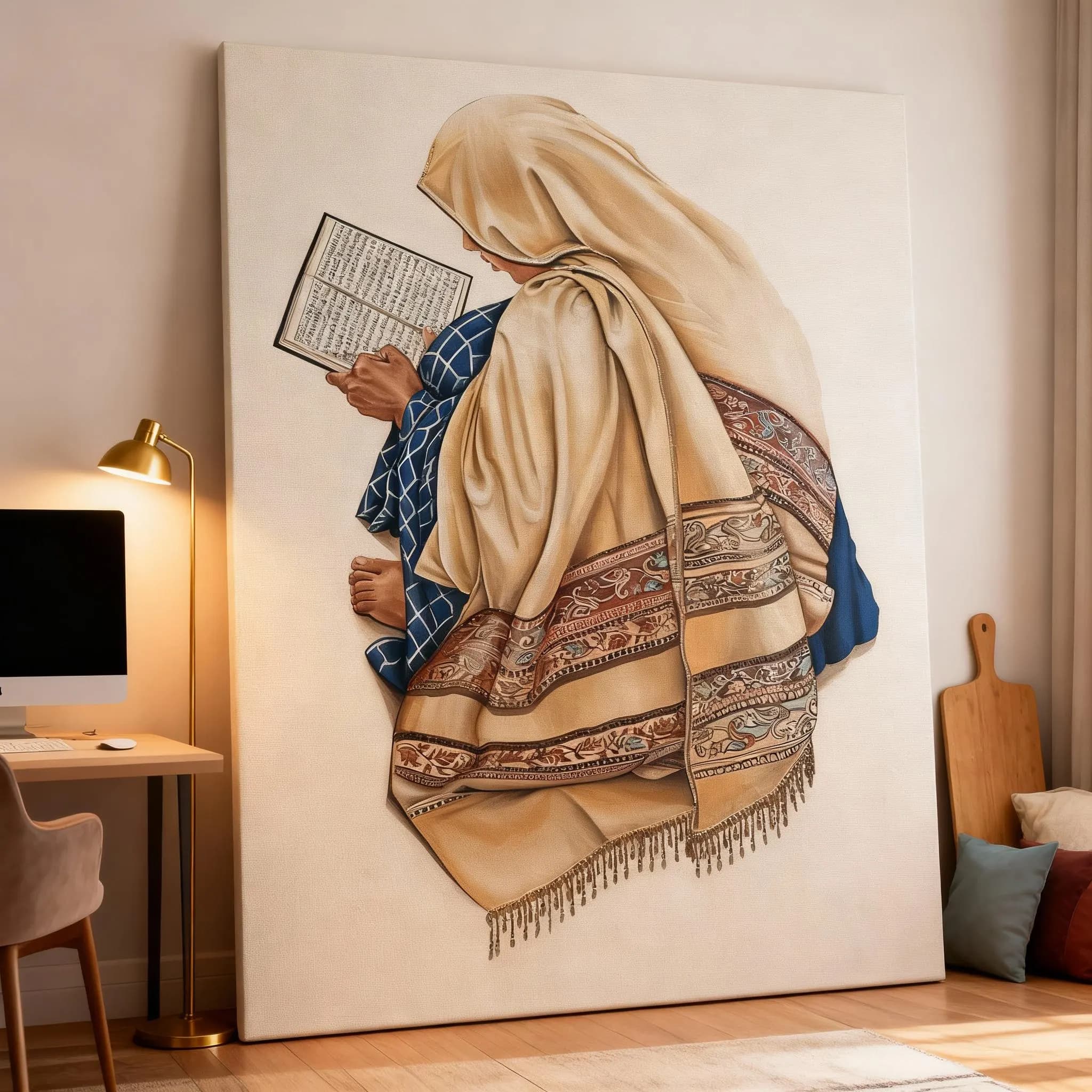 Woman Reading Quran Canvas Print | Minimalist Islamic Art, Ramadan Gift - image 5