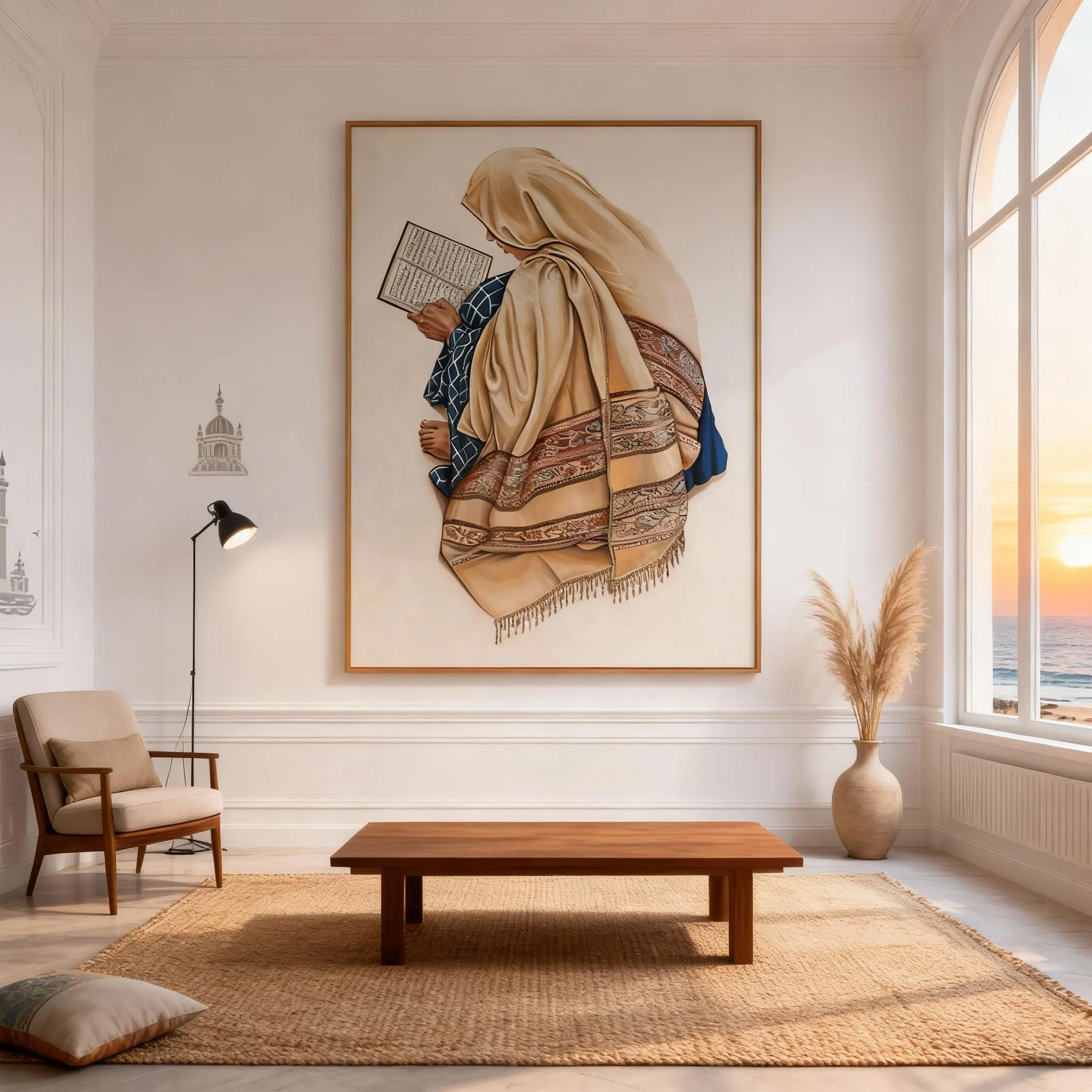 Woman Reading Quran Canvas Print | Minimalist Islamic Art, Ramadan Gift - image 3