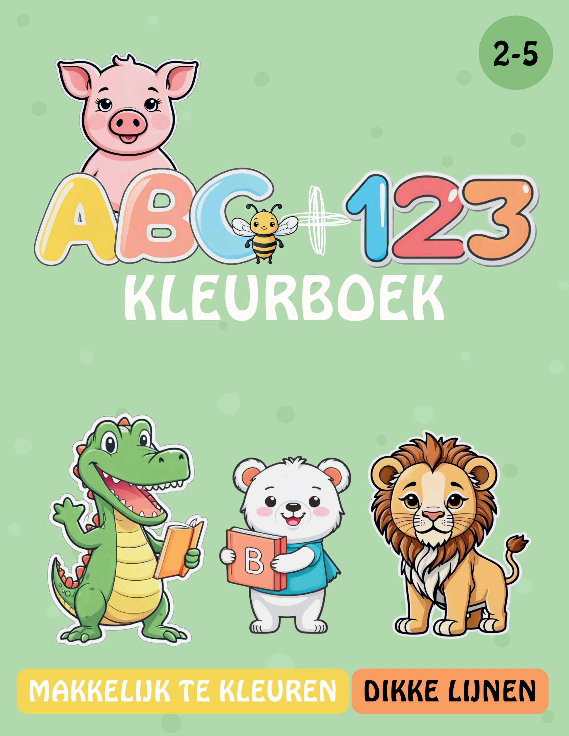 ABC+123 Kleurboek voor Kinderen | Printbare Alfabet- en Cijferpagina's | Peuterschool Thuisonderwijs met Cartoon Dieren | Directe Download - image 2
