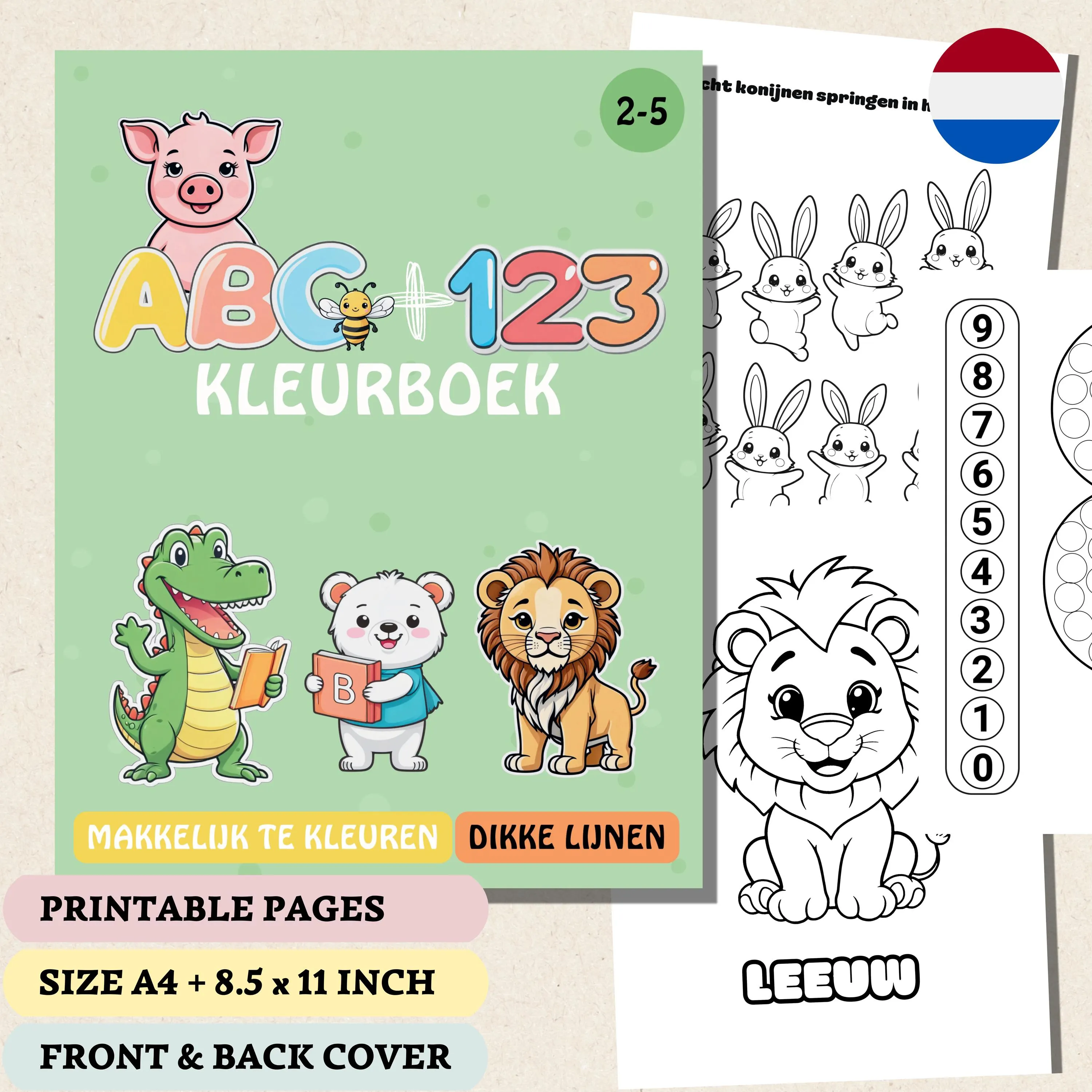Kleurboek voor kinderen om het alphabet te leren en tellen tot 10