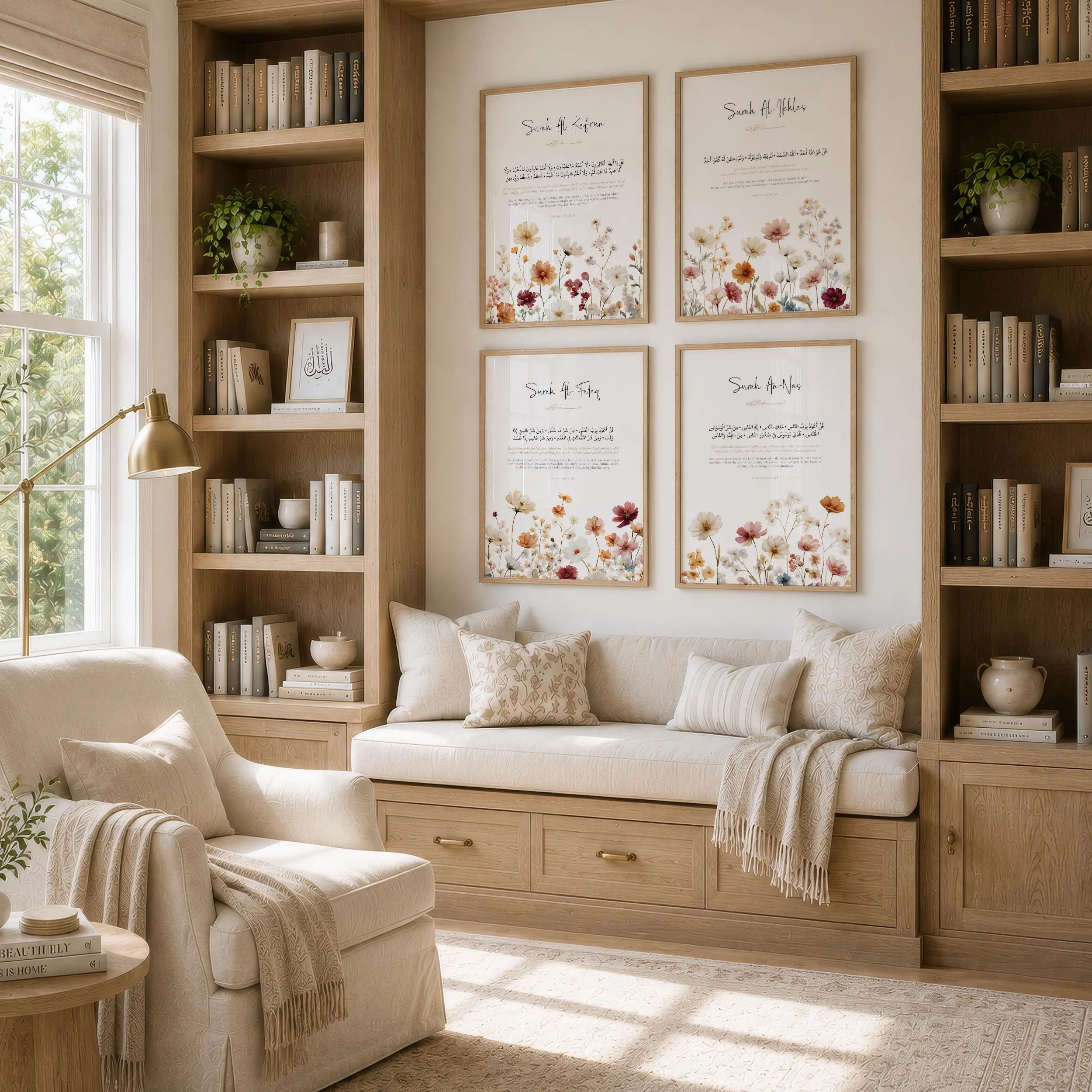 4 Quls Islamic Wall Art Set | Surah Al-Kafirun, Al-Ikhlas, Al-Falaq & An-Nas | Floral Quran Wall Art | Muslim Home Decor | Islamic Gift - image 5