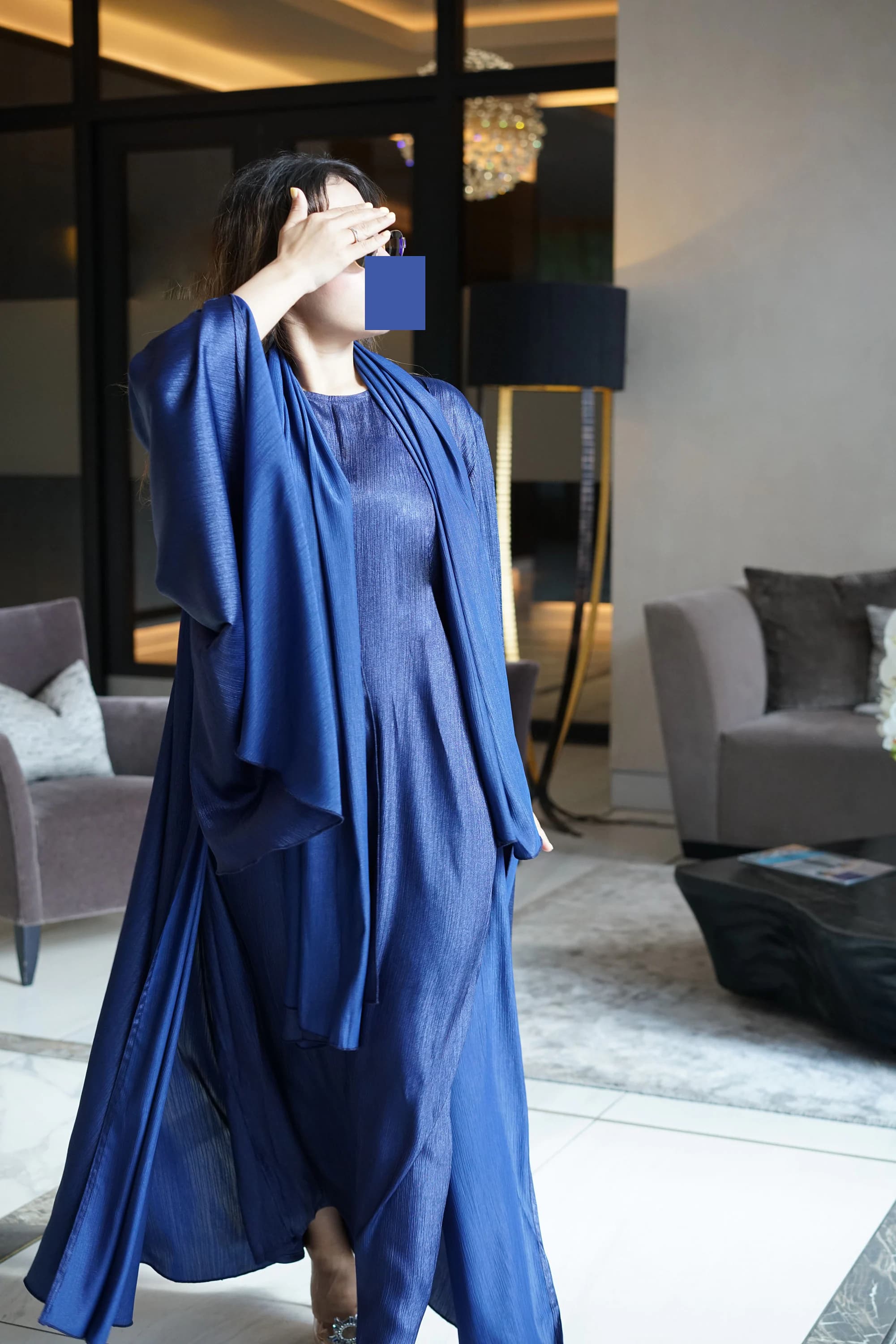 Luxe Blue Satin Abaya – Modest Eid Party Dress with Hijab | Wedding | ramadhan - image 2
