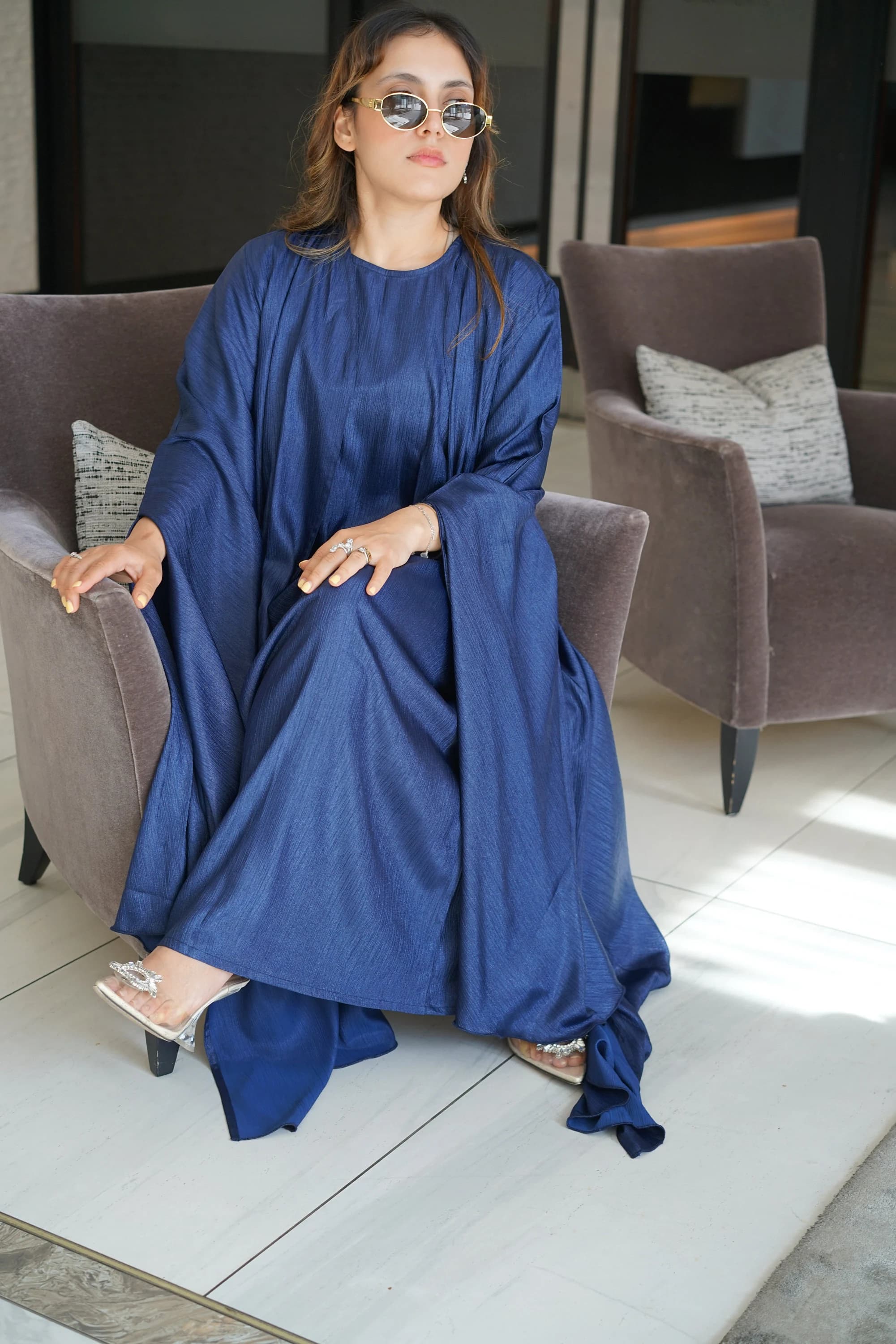 Luxe Blue Satin Abaya – Modest Eid Party Dress with Hijab | Wedding | ramadhan - image 4