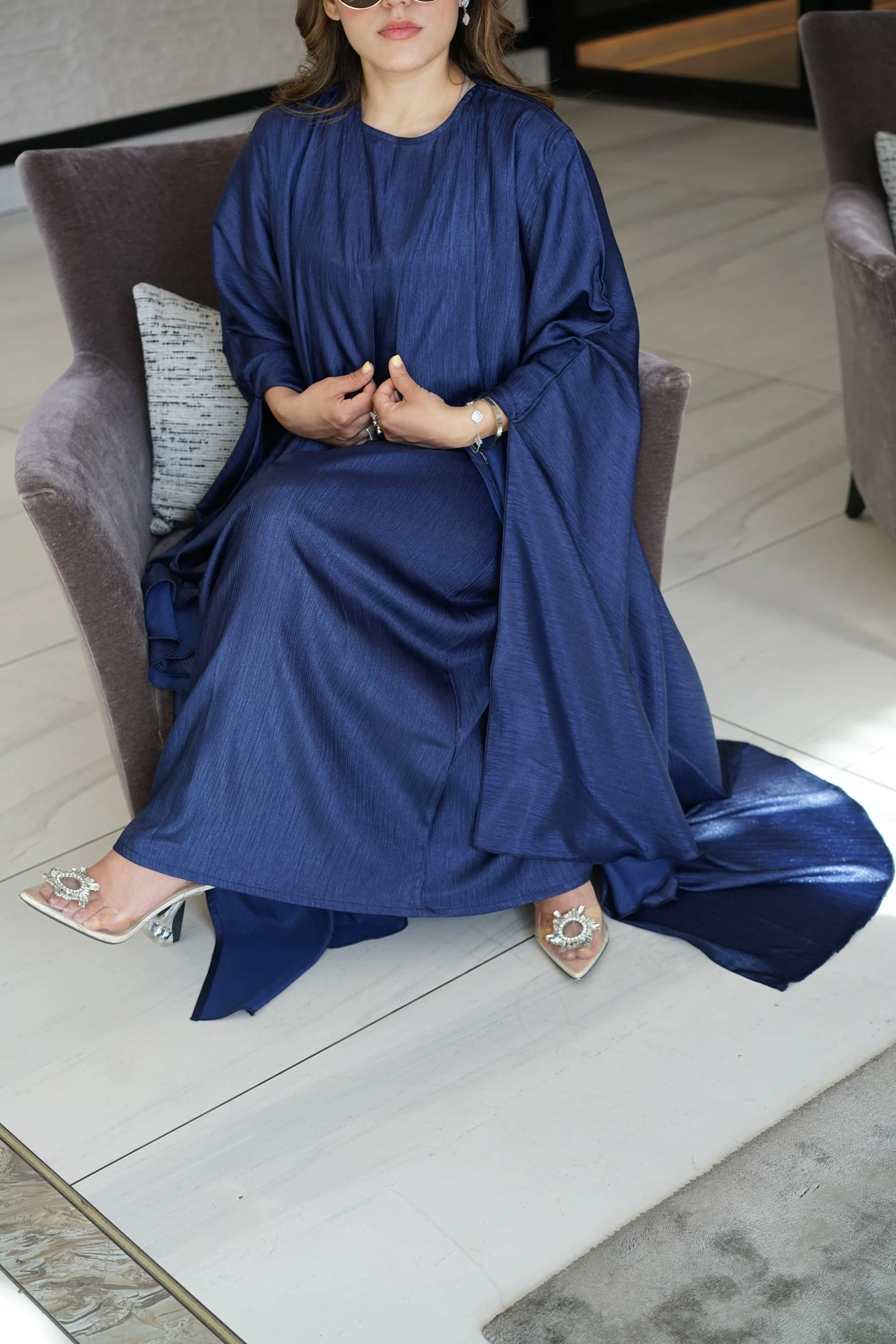 Luxe Blue Satin Abaya – Modest Eid Party Dress with Hijab | Wedding | ramadhan
