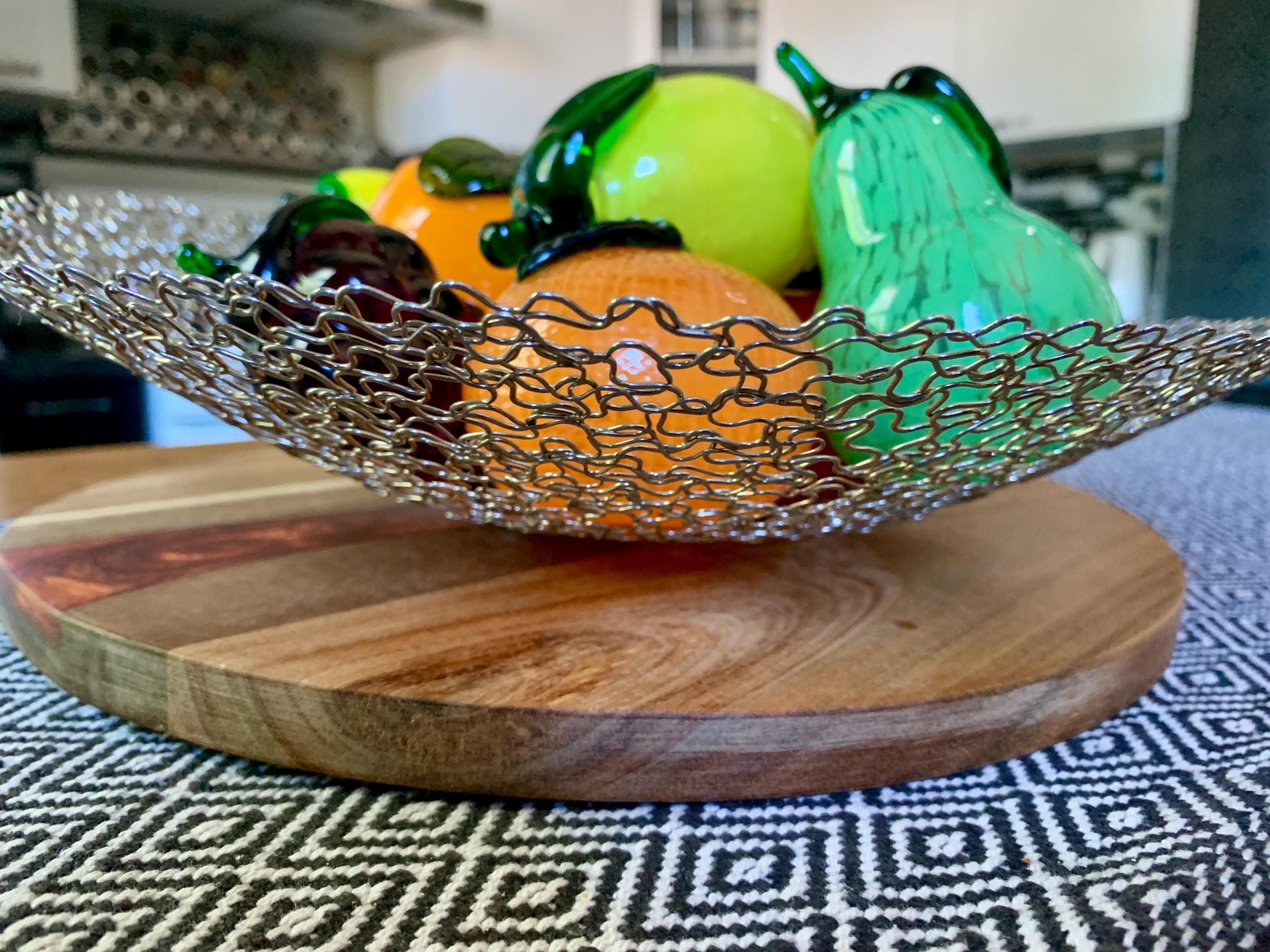Memphis Style 3”(h)x 12.5”(w) Chromium Chain/Puzzle Link Decorative Bowl; Abstract Metal Wall Decor; Contemporary Silver Steel Fruit Bowl - image 3