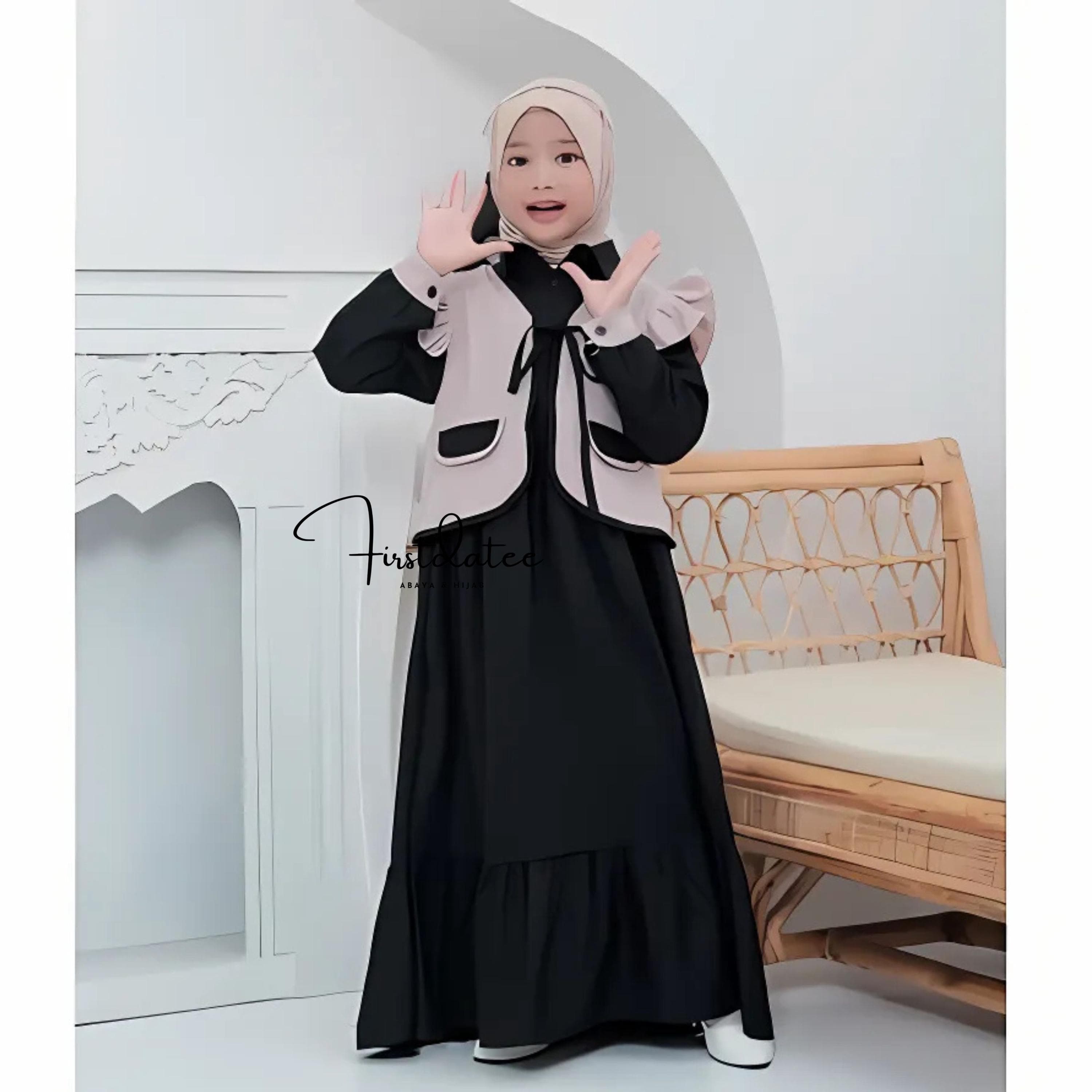 Gamis Girls Kid One Set Outer Cardygan, Funny Baby girl shirt, Baby shirt, Baby Gift, Baby New Born Gift, Moslem Clothing FD100