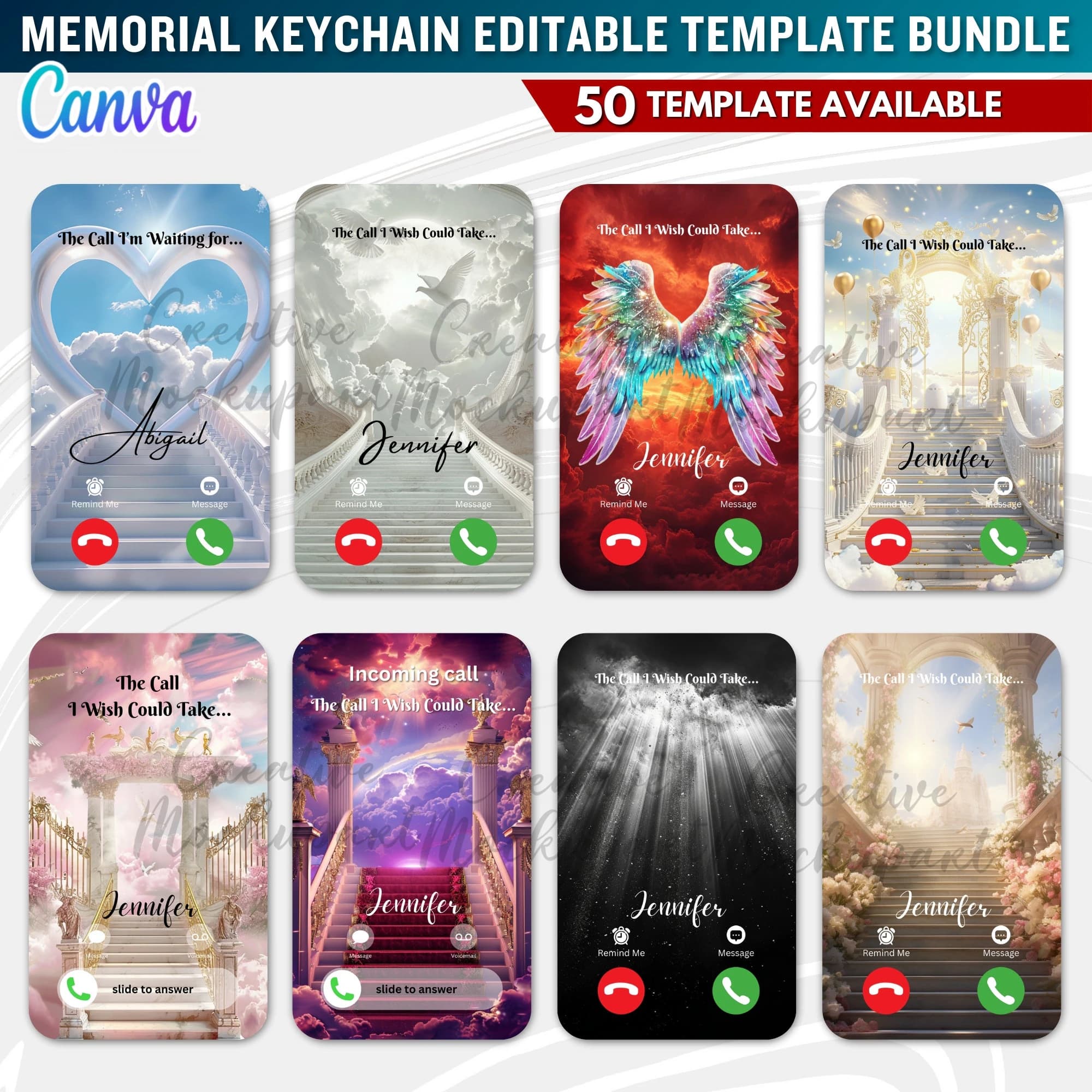 50X Memorial Keychain Canva Editable Template Bundle, Phone Call from Heaven, In Loving Memory, The Call I Wish I Could Take - image 2
