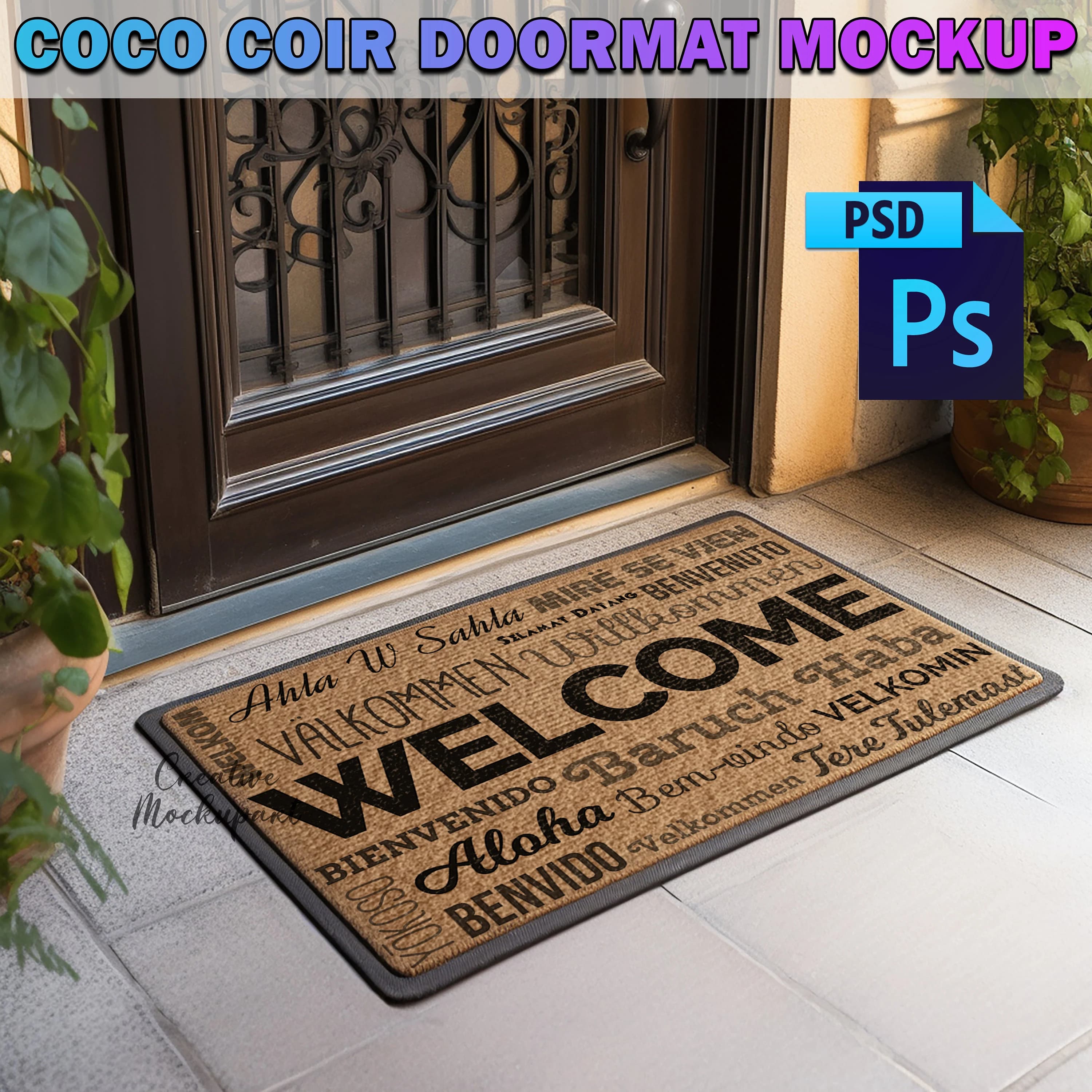 Coco Coir Doormat Mockup | Outdoor Doormat Mockup | Farmhouse Style Mockups | Insert Design Via PSD Smart Object, Canva PNG - image 5