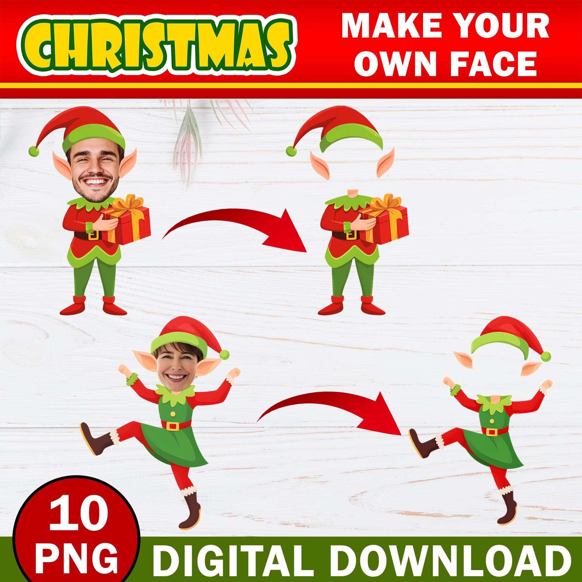 Custom Add Your Own Photo Face, DIY Elf Yourself PNG Bundle, Elf Face Blank, Christmas Craft for Kids, Christmas Bulletin Board Class Decor - image 4
