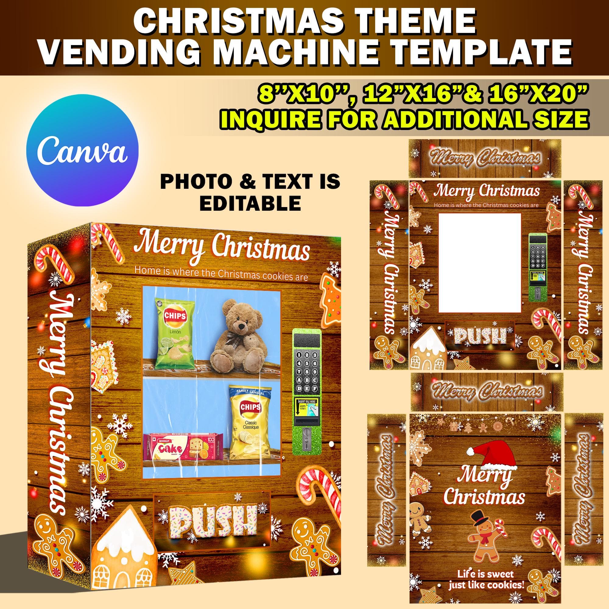 Christmas Vending Machine Template Bundle, 8x10, 8.5x11, 16x20 Editable Spooky Christmas Canva Template, Free Money Panel PNG, Backgrounds - image 5