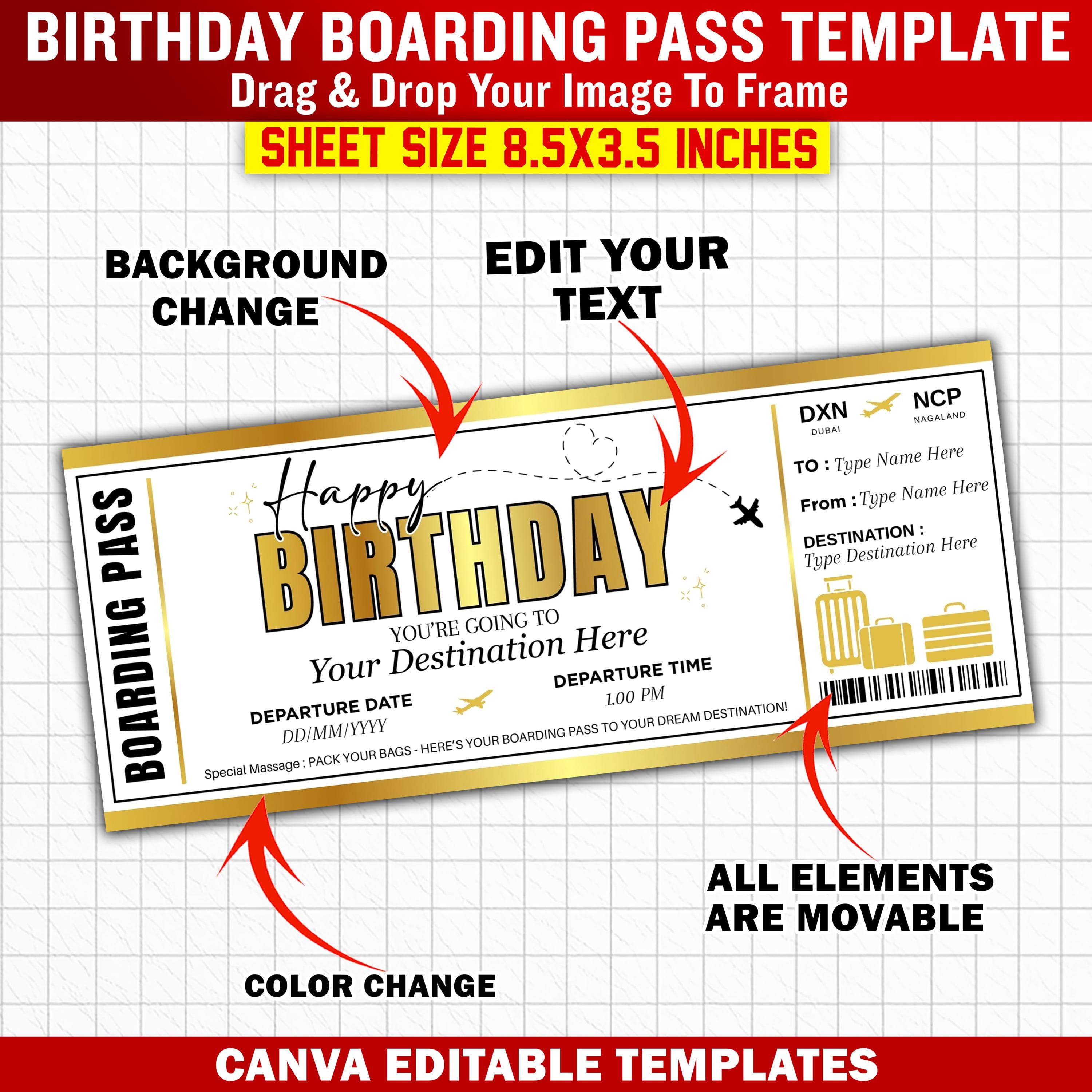 Surprise Birthday Trip Ticket Template, Printable Boarding Pass, DIY Birthday Travel Ticket Gift, DIY Airplane Ticket Gift Digital Download - image 4