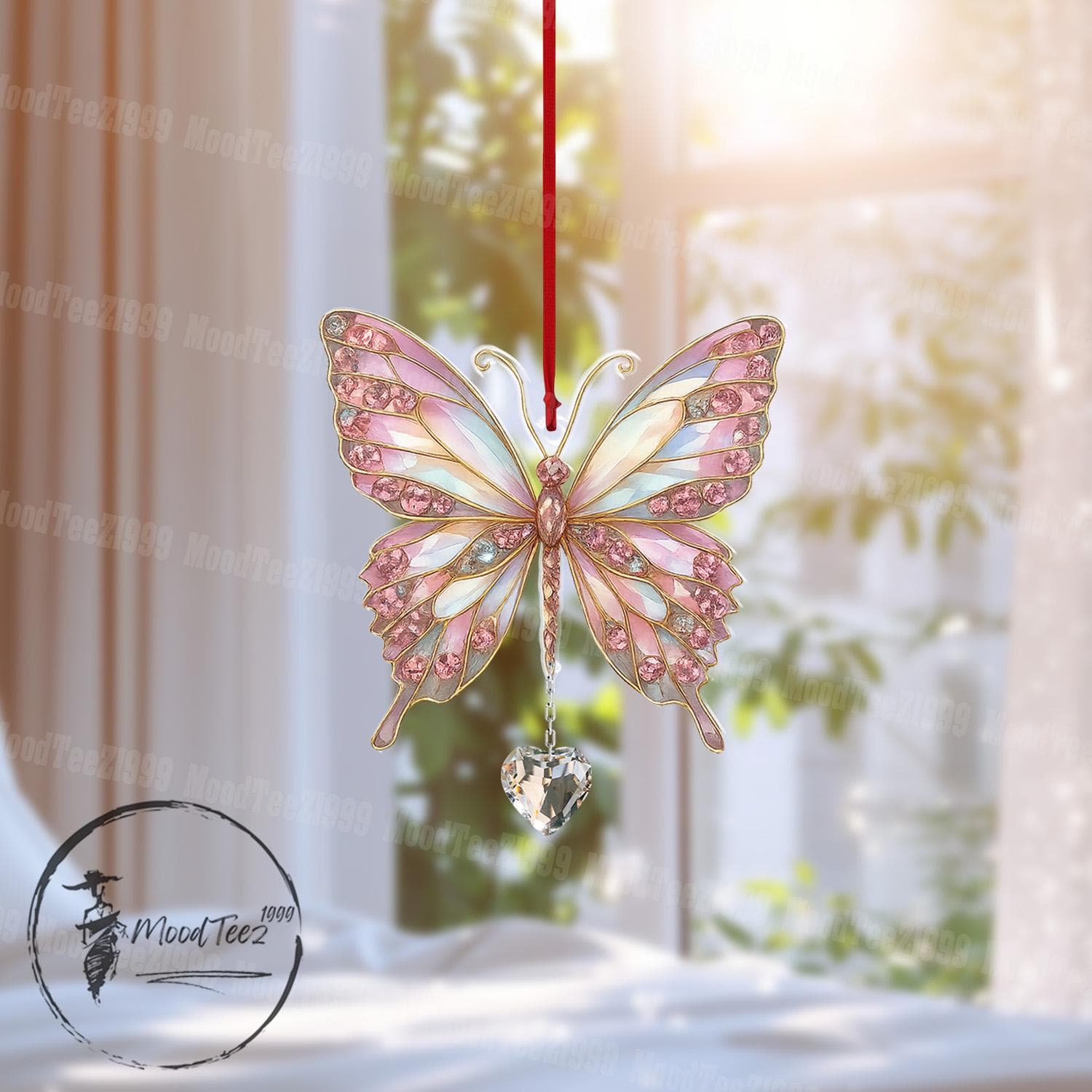 Pink Butterfly Ornament: Crystal Gem Window Decoration - image 5