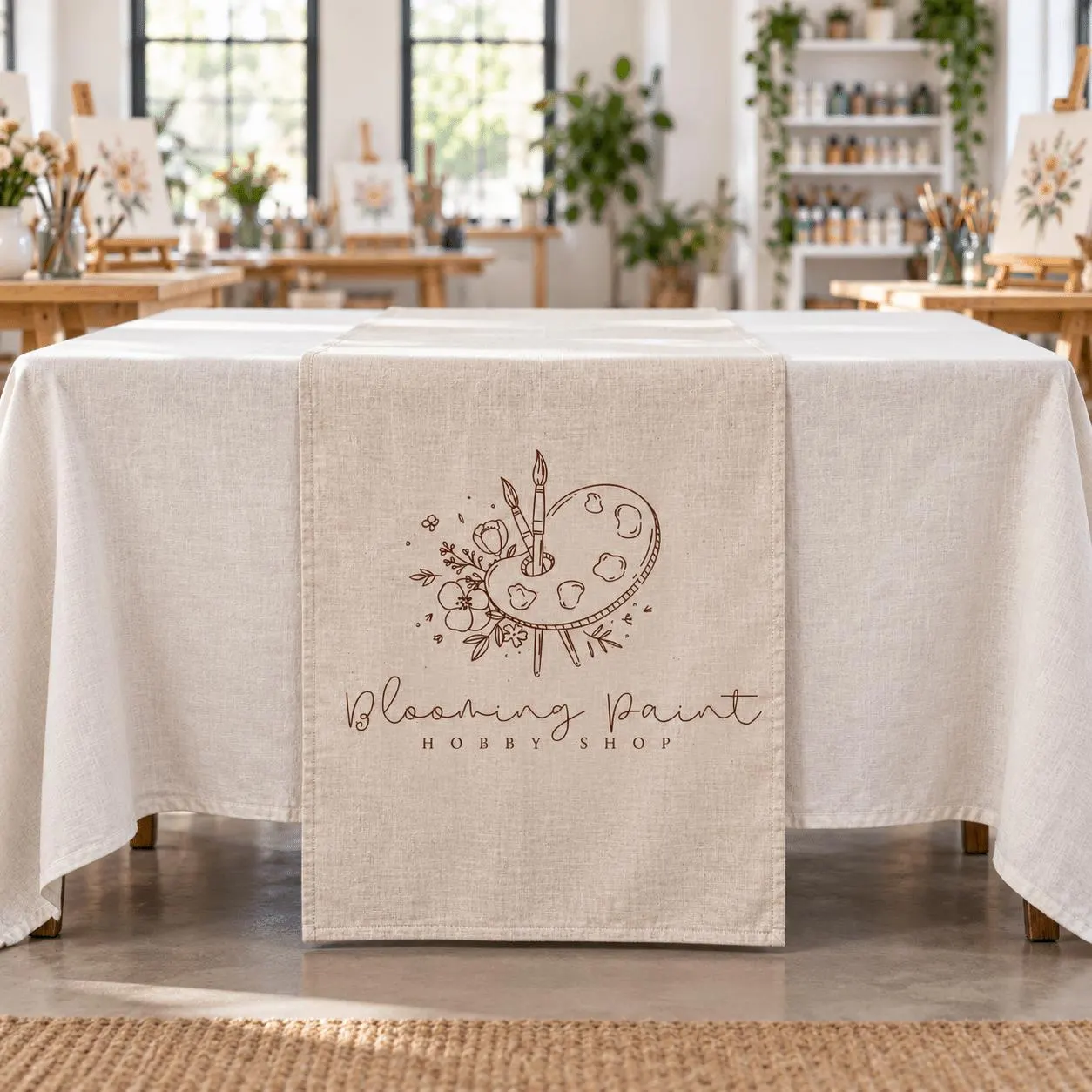 Custom Logo Table Runner, Personalized Artist Booth Decor, Craft Fair Vendor Display, Branded Linen Tablecloth for Maker Market Events - image 3
