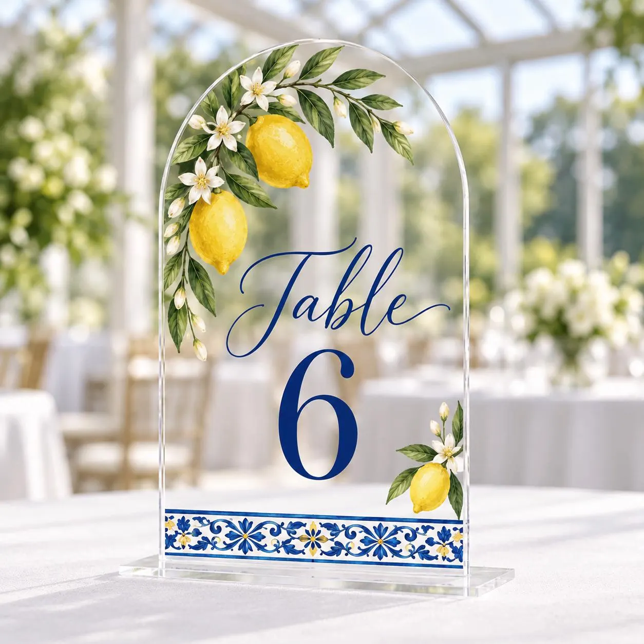 Personalized Acrylic Table Number Sign, Lemon Blossom Arch, Coastal Wedding Decor - image 4