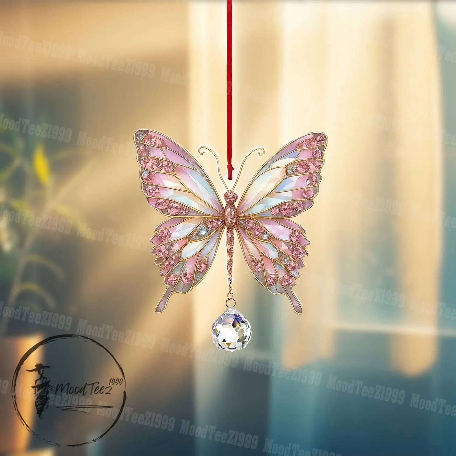Pink Butterfly Ornament: Crystal Gem Window Decoration - image 4