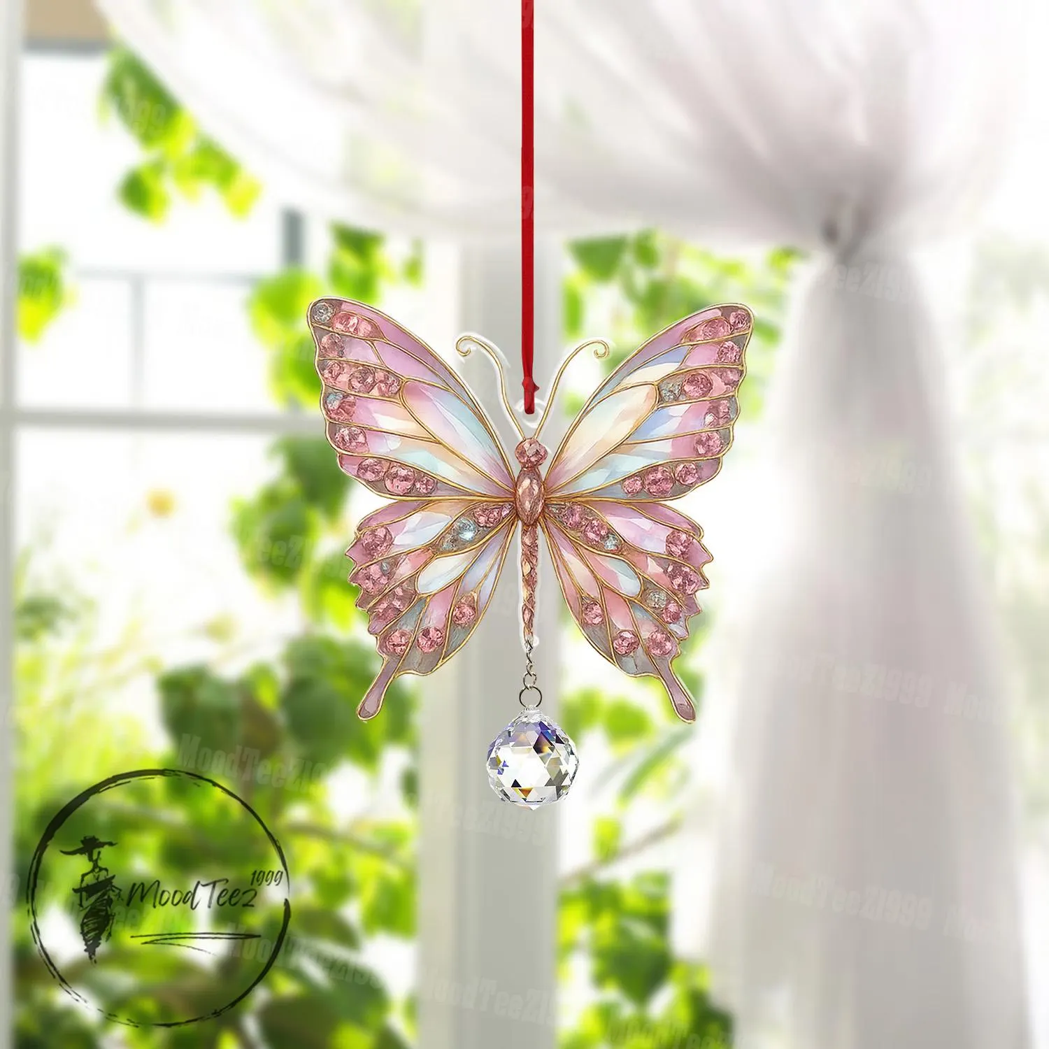 Pink Butterfly Ornament: Crystal Gem Window Decoration - image 3