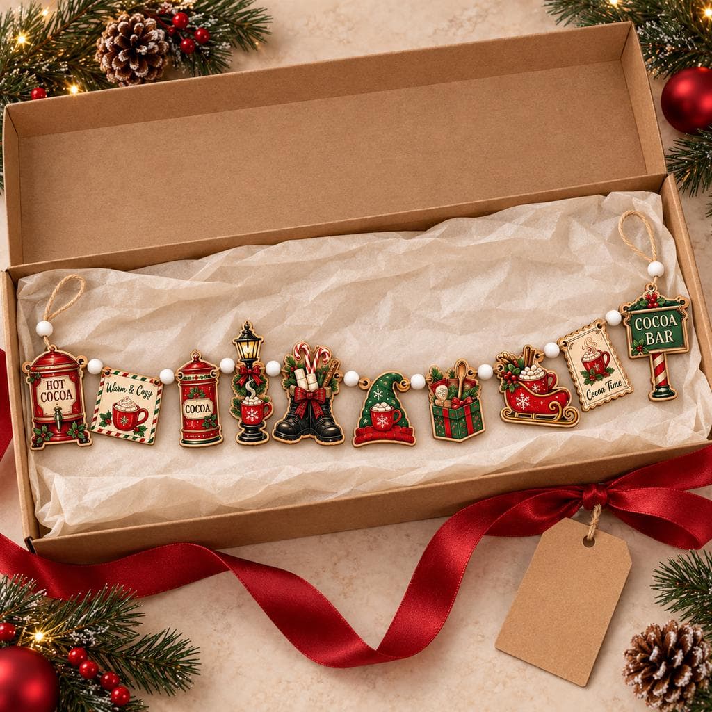 Christmas Cocoa Bar Wooden Garland, Hot Chocolate Holiday Banner, Cozy Xmas Mantel Decor, Rustic Winter Hanging Decoration - image 3