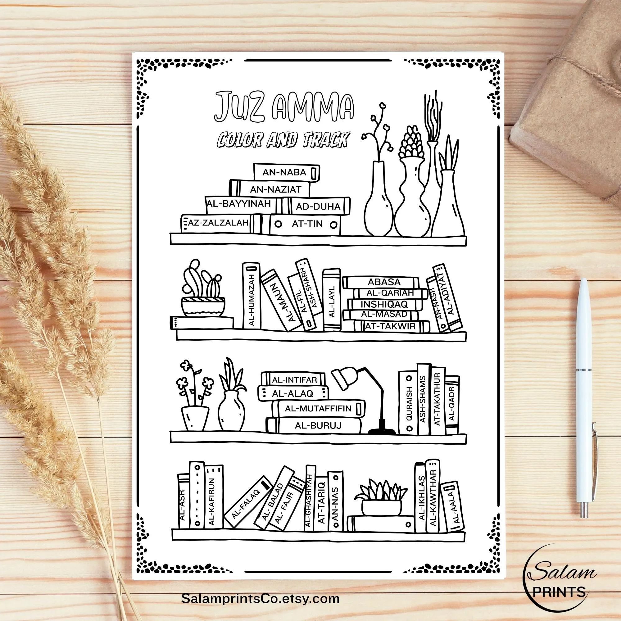 Juz Amma Surah Tracker: Quran Memorization Coloring Sheet (Digital Download)
