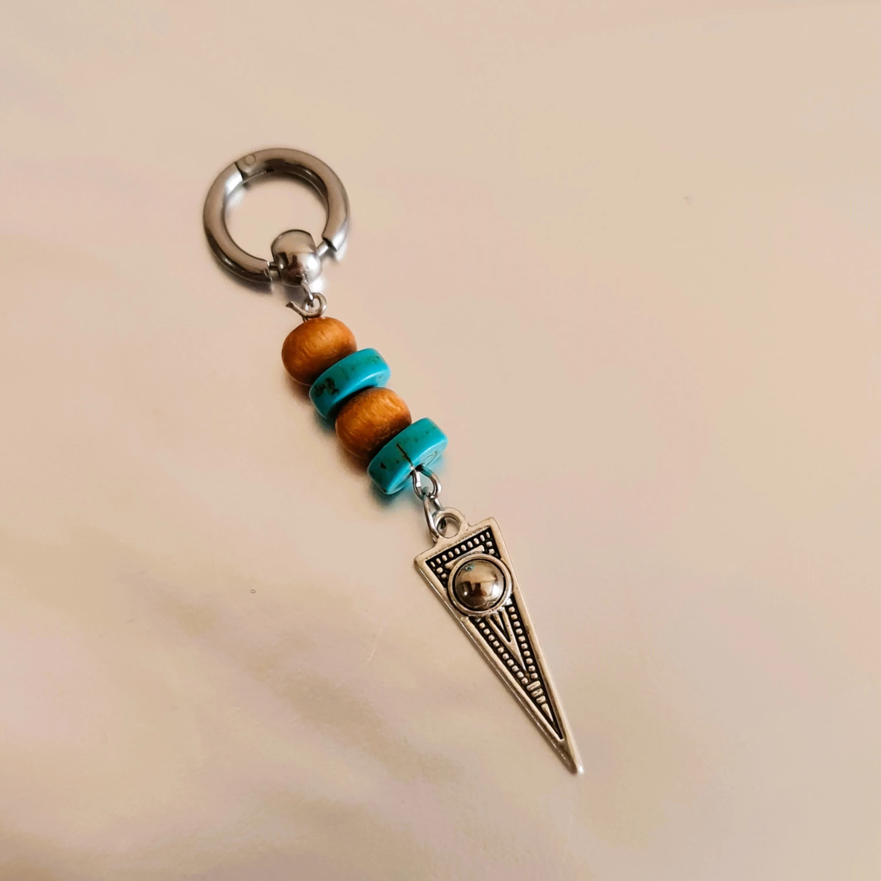 Mens Turquoise Gemstone Triangle Earring, Stone Dangle Hoop, Minimalist Bohemian Gothic Beaded Design - Edgy Gift for Men, Tribal Earrings - image 3