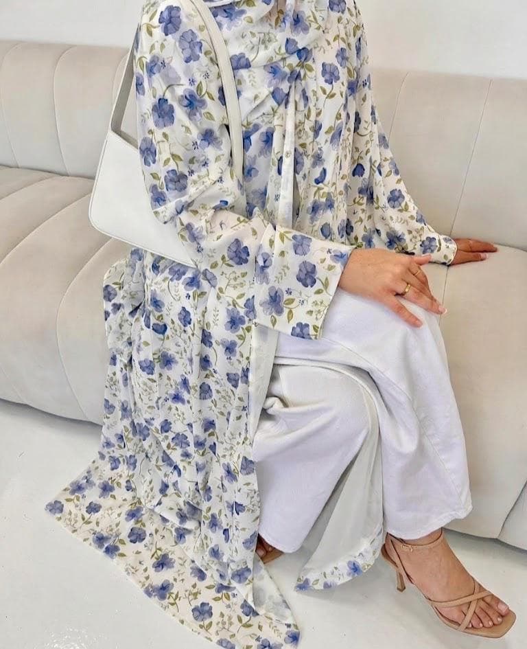 Floral Chiffon Abaya Set with Matching Hijab | Lightweight Summer Abaya Dress | Modest Elegant