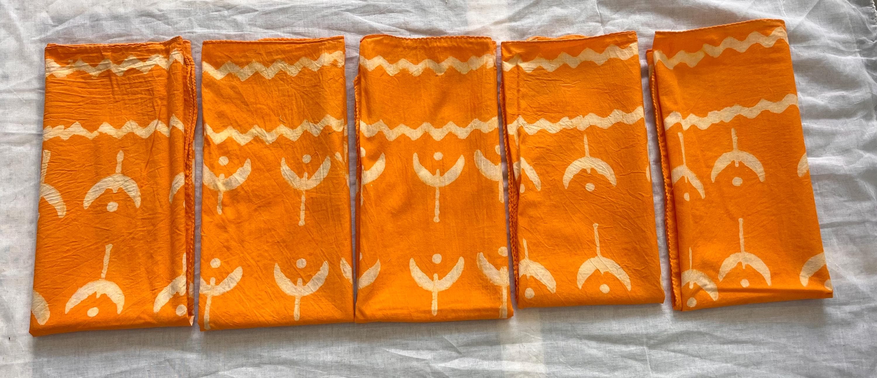 Set of 5 Hand-Printed Cotton Bandanas, Natural Dye Necktie - image 3