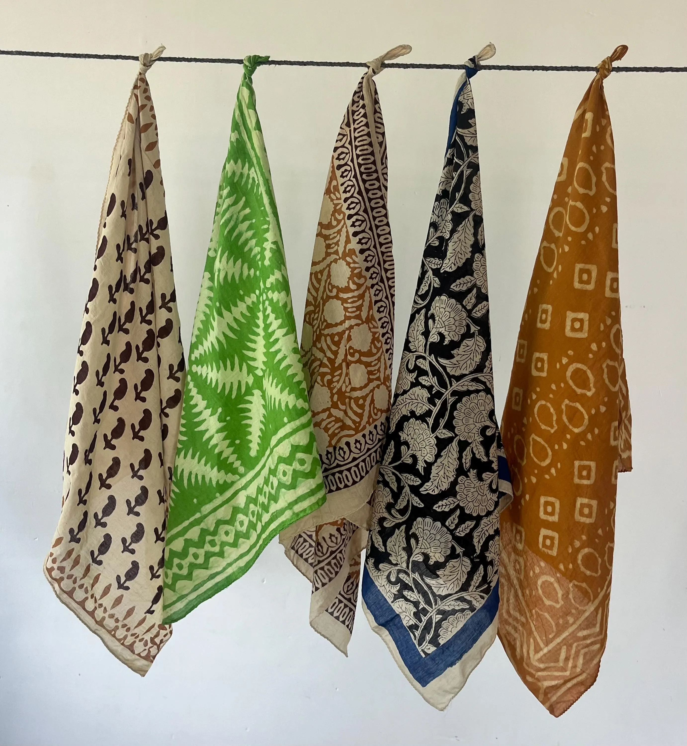 Set of 10 Hand-Printed Bandanas, Natural Dye Cotton Necktie - image 4
