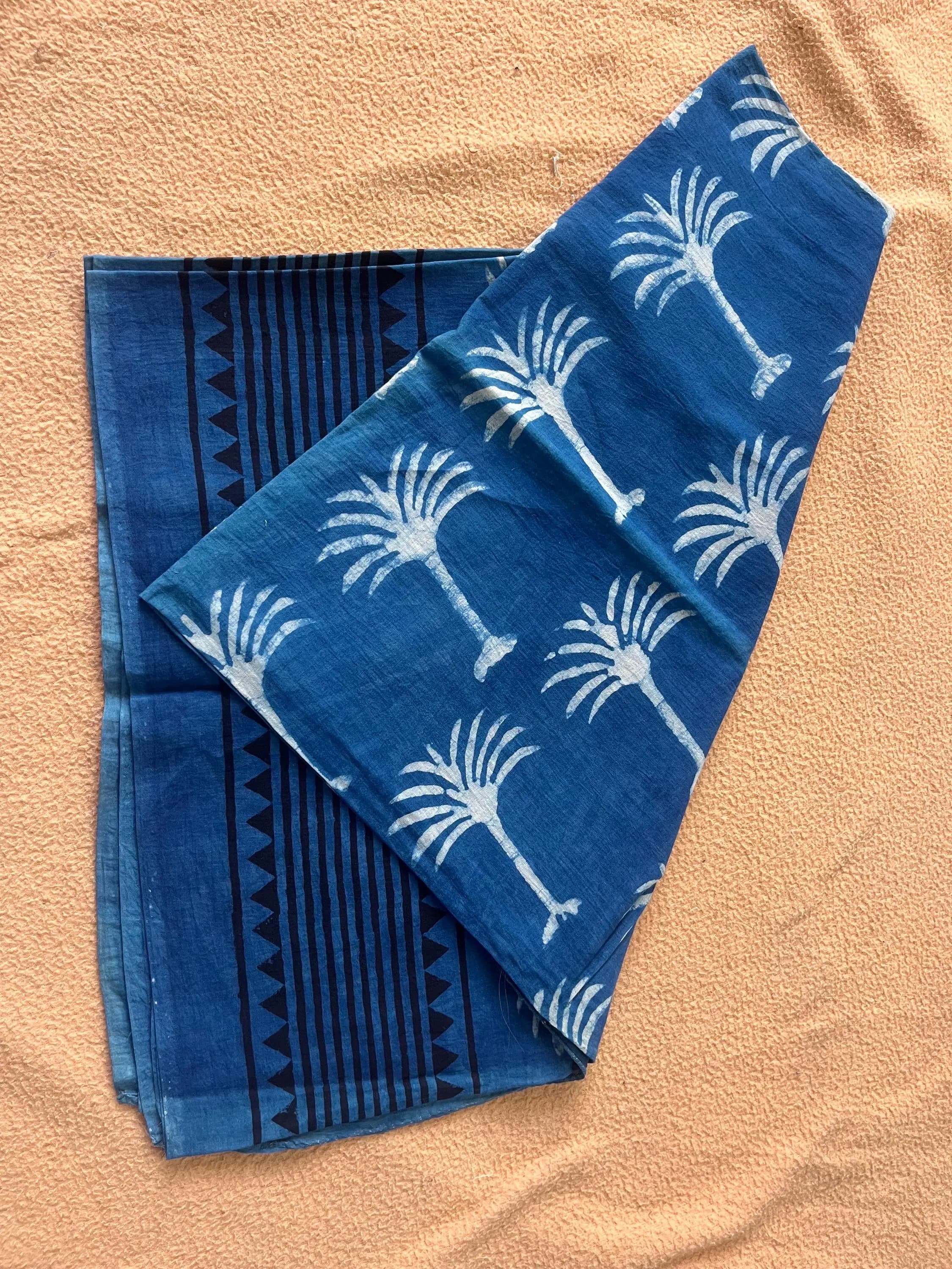 Hand Block Printed Indigo Cotton Sarong, Beach Wrap - image 5
