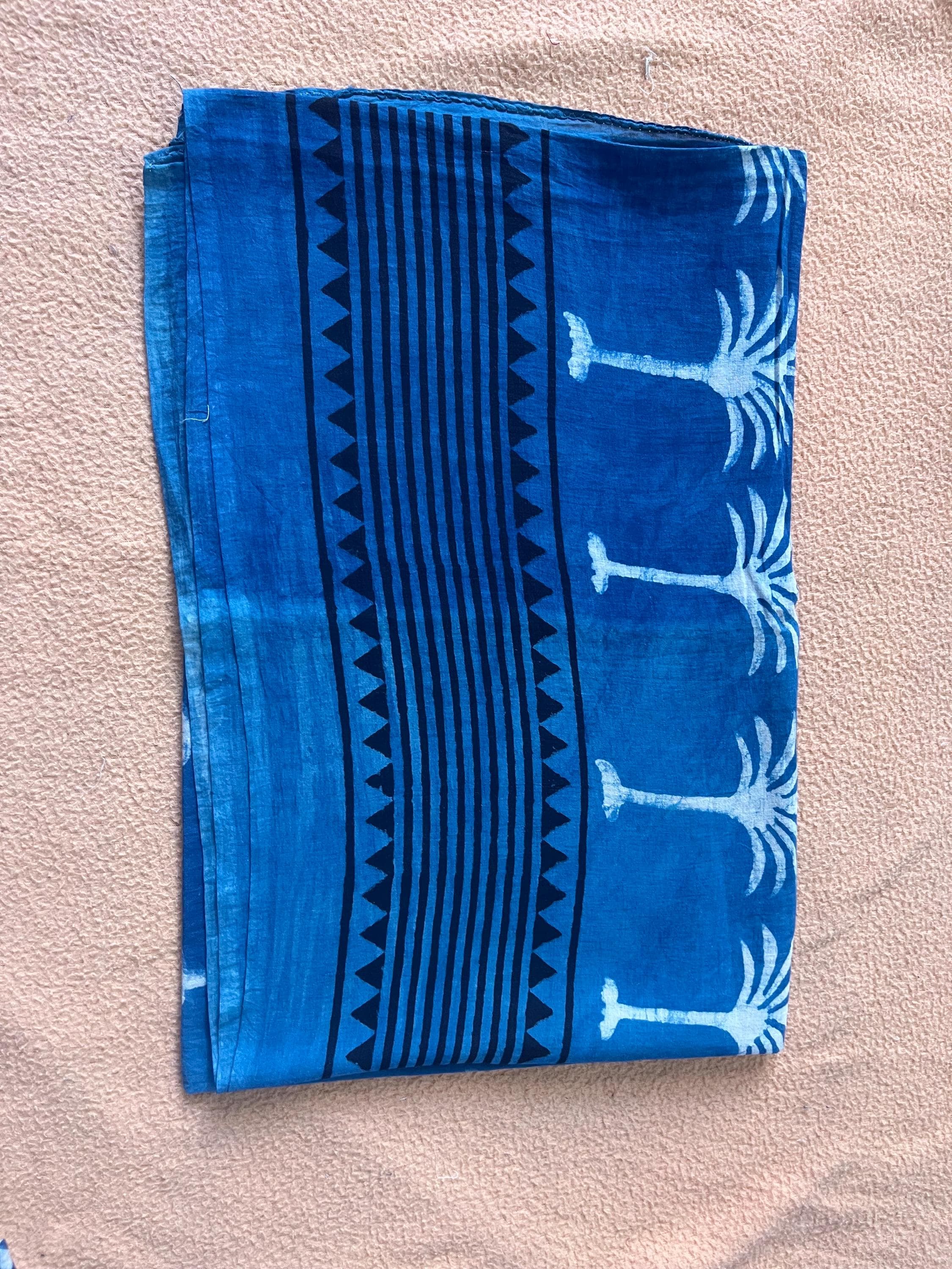 Hand Block Printed Indigo Cotton Sarong, Beach Wrap - image 3