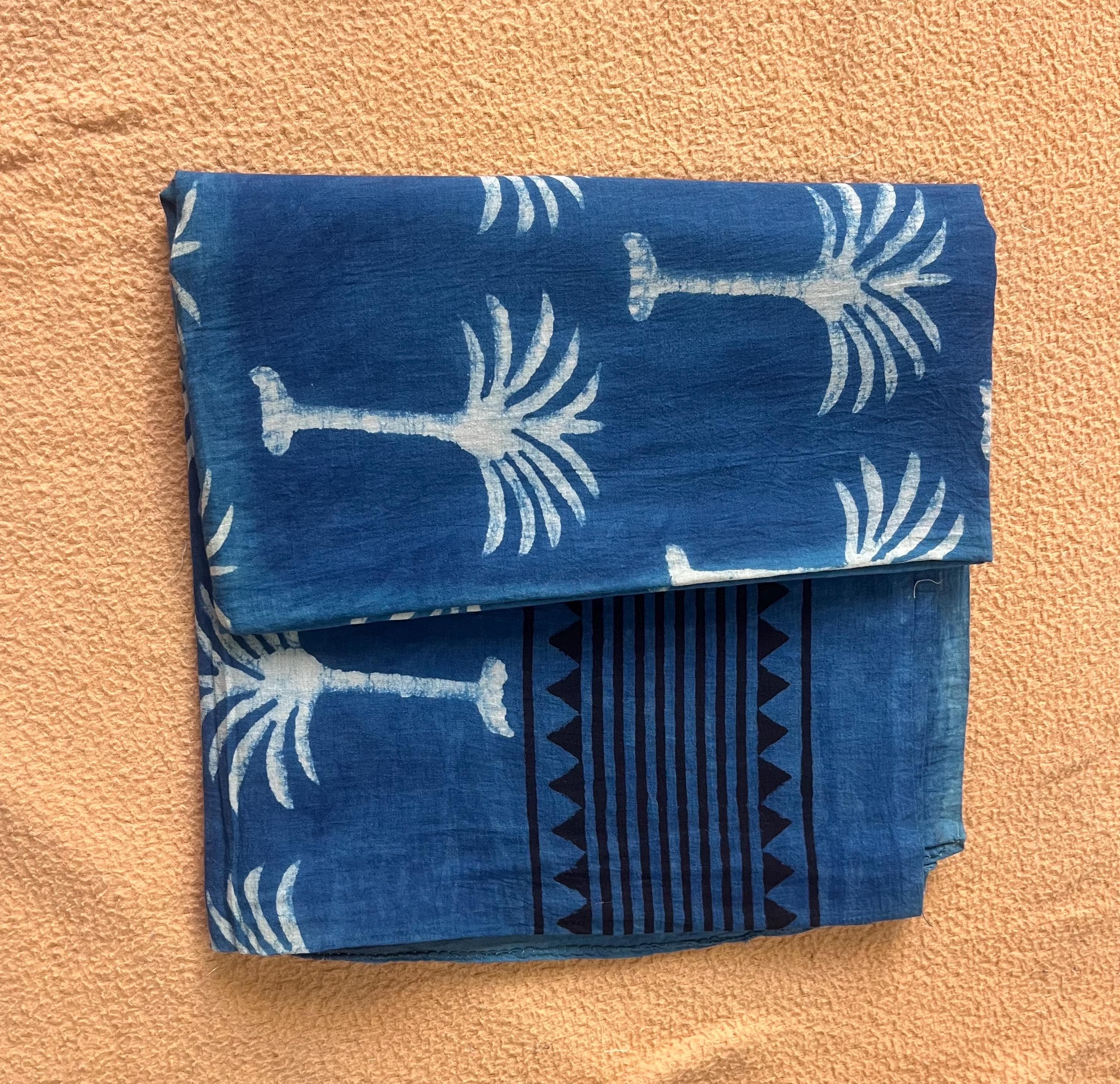 Hand Block Printed Indigo Cotton Sarong, Beach Wrap - image 4