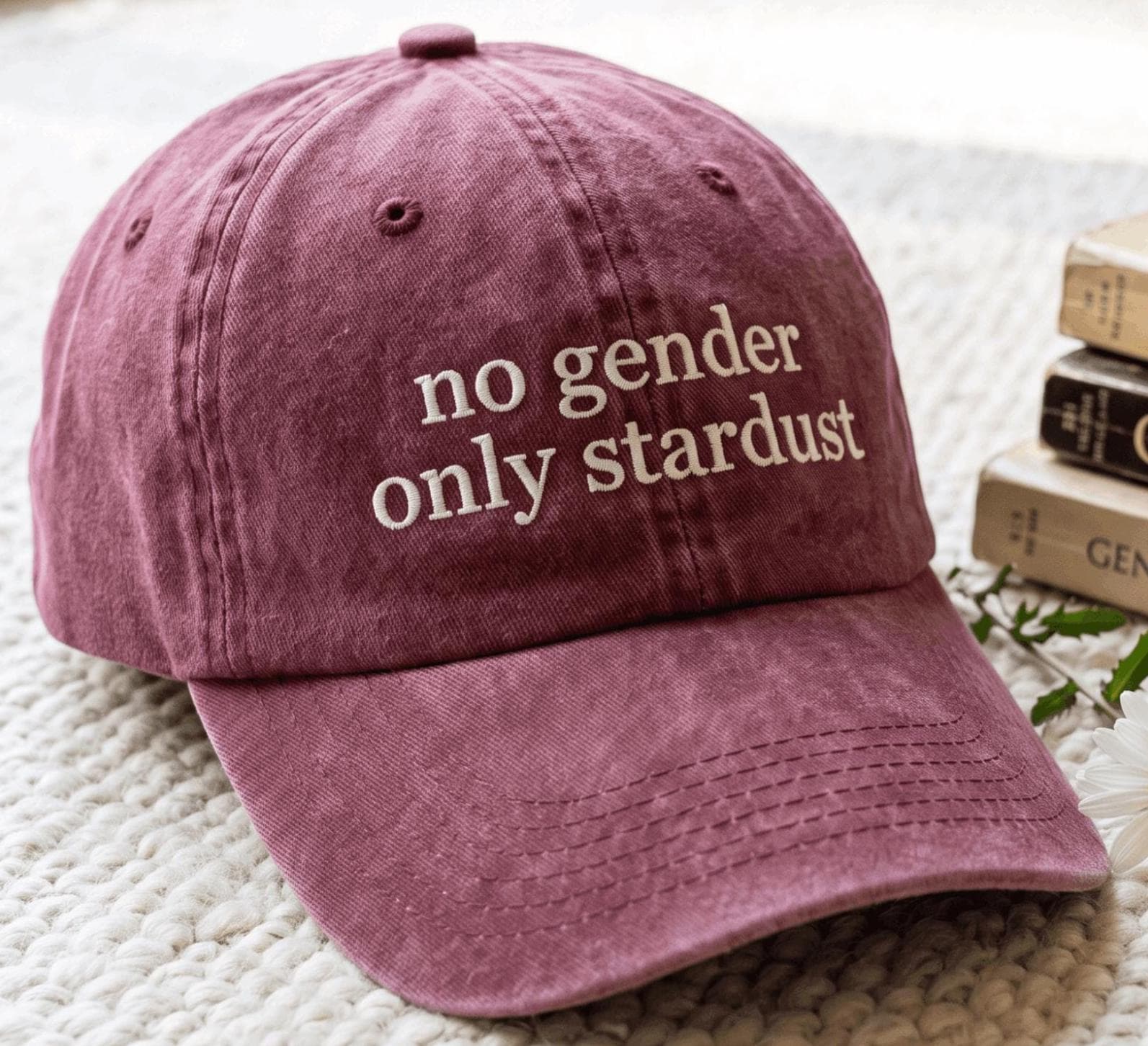 Embroidered Non Binary Pride Washed Hat, Enby Stardust Cap Gift - image 3