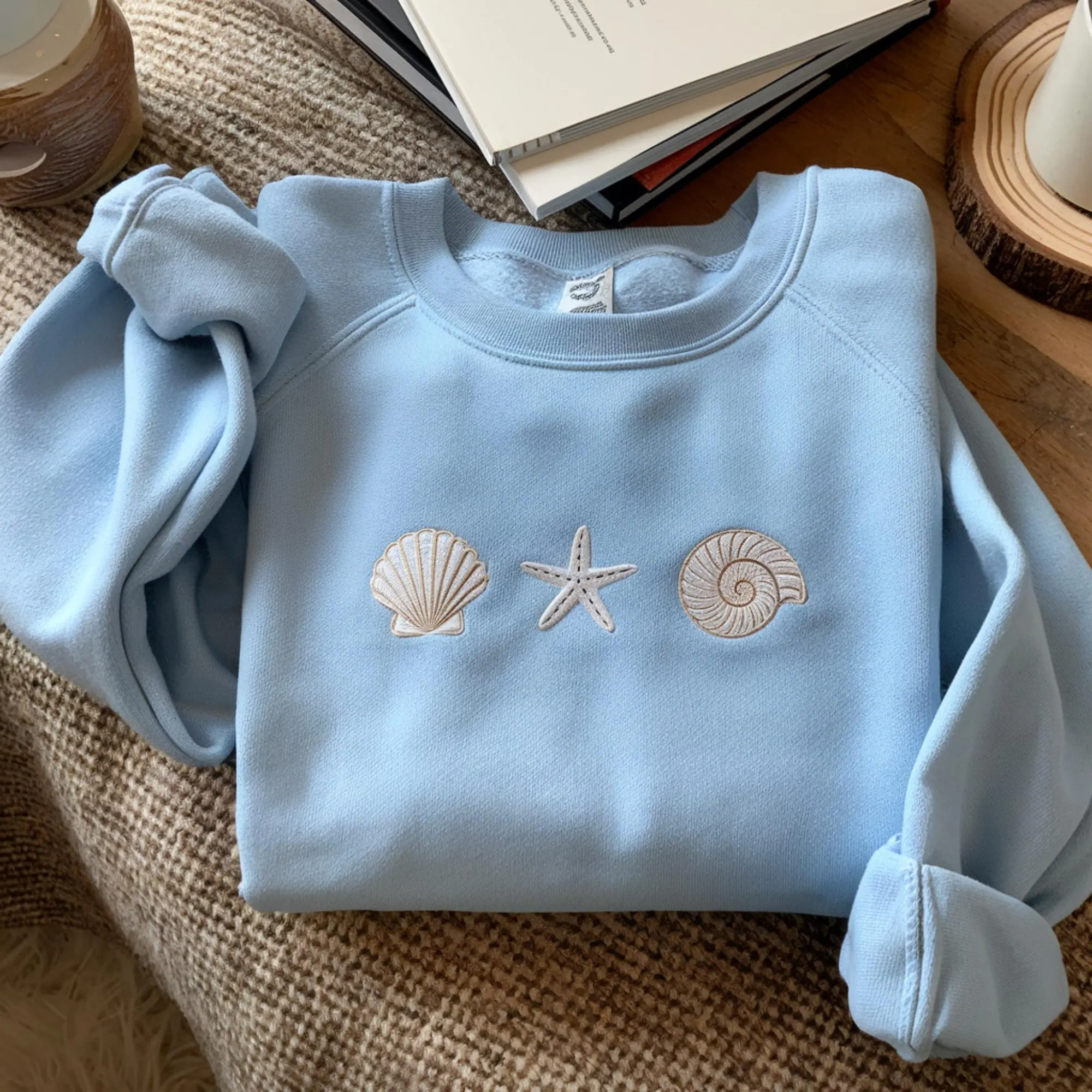 Seashell Embroidered Sweatshirt, Beach Lover Gift - image 2