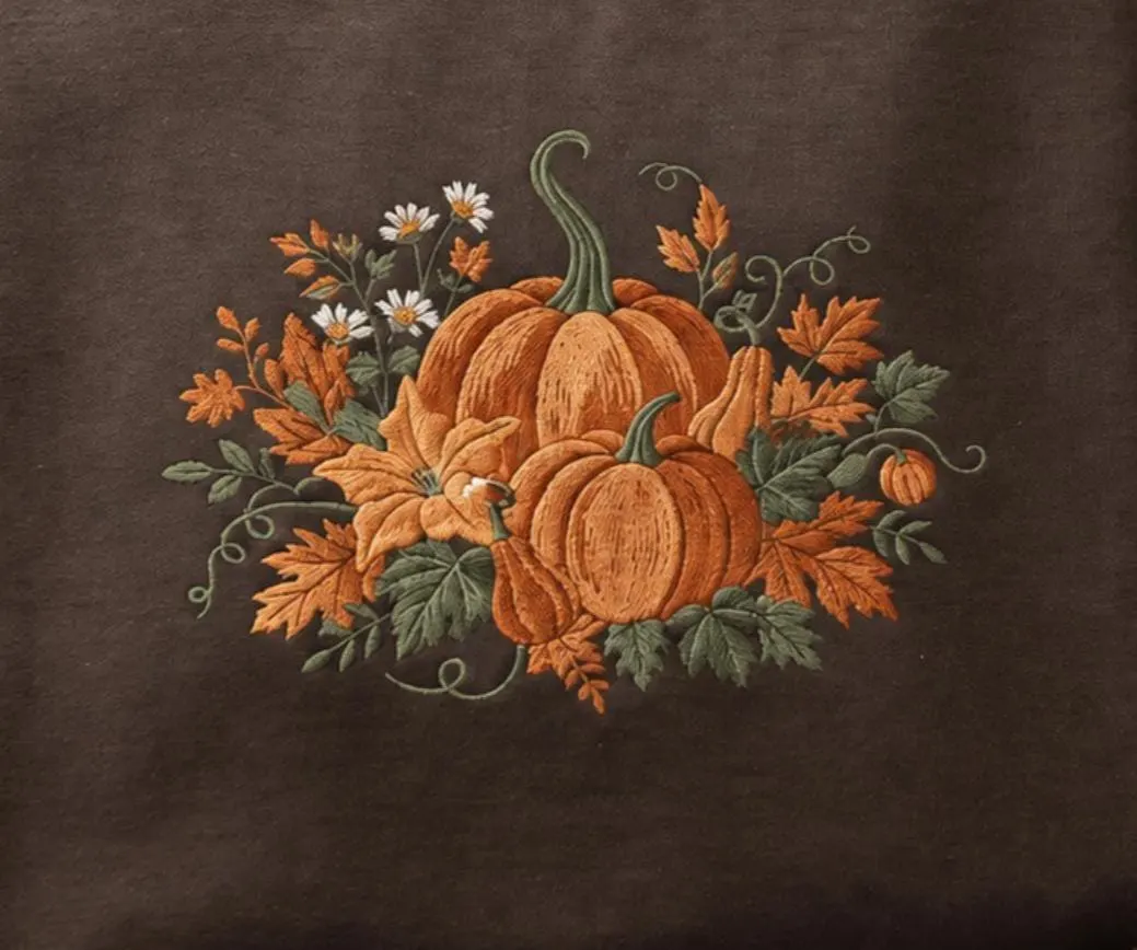 Pumpkin Floral Fall Embroidered Sweatshirt: Soft Unisex shirt, Plus shirt - image 3