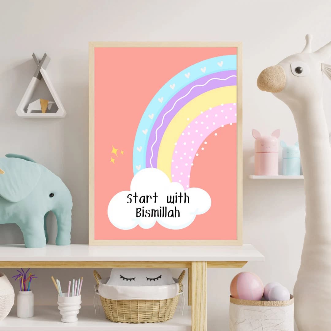 Islamic Wall Art - Bismillah Alhamdulillah Rainbow Print - image 3