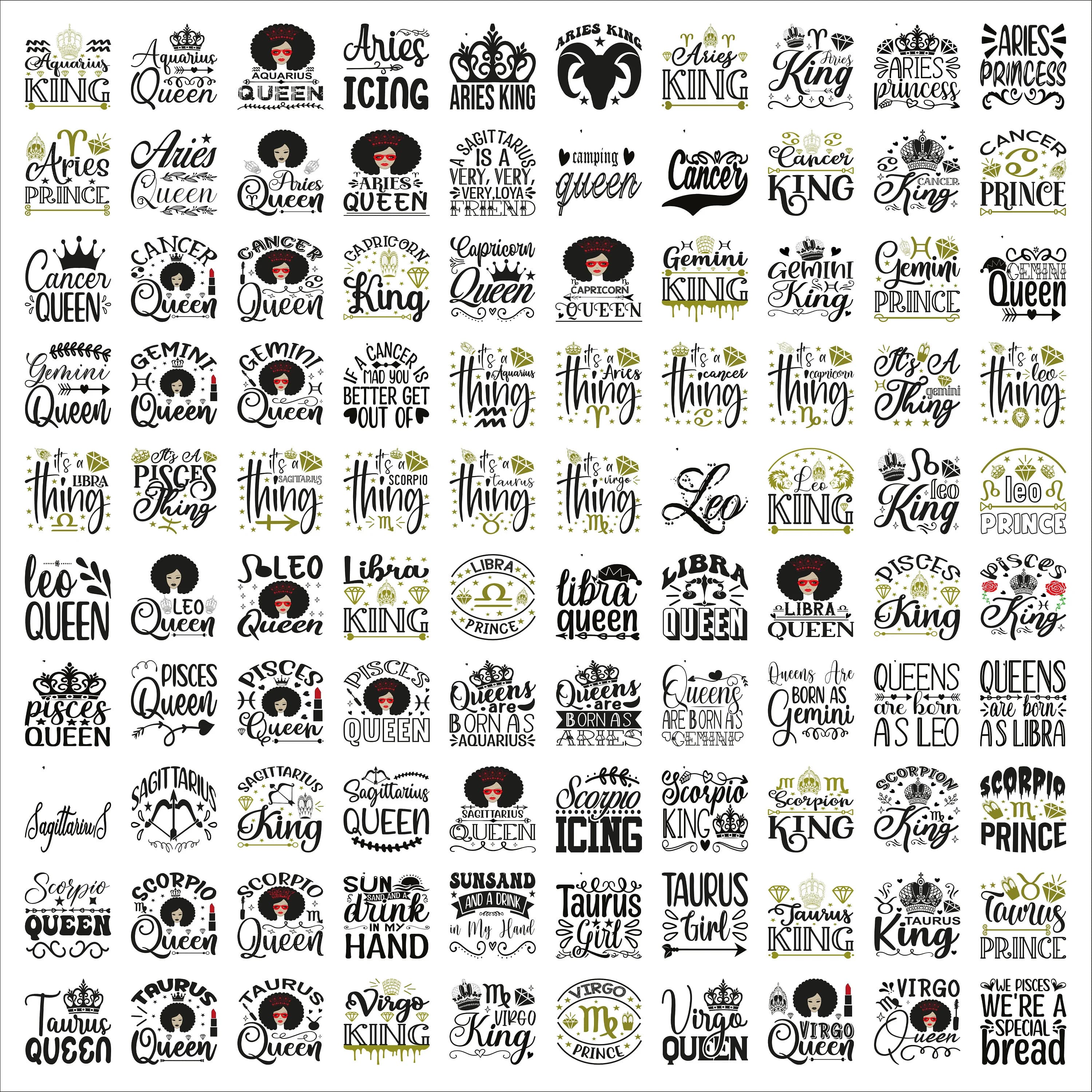 Zodiac Signs SVG Bundle, Cricut cutting files, Digital download, SVG Files for cricut, Zodiac Signs PNG, 100 Zodiac sign graphics, Astrology - image 3