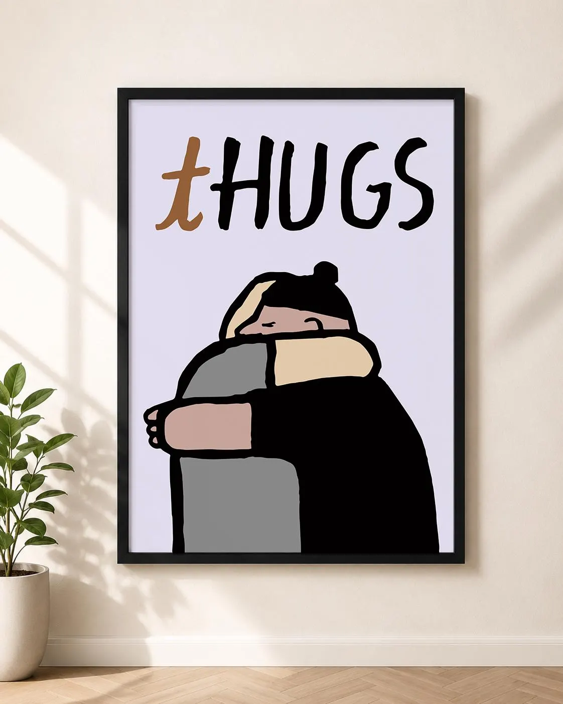 Jean Jullien - Thugs Print, Funny Friendship Hug Illustration Poster, Minimalist Contemporary Wall Art, Quirky Artwork, Modern Decor