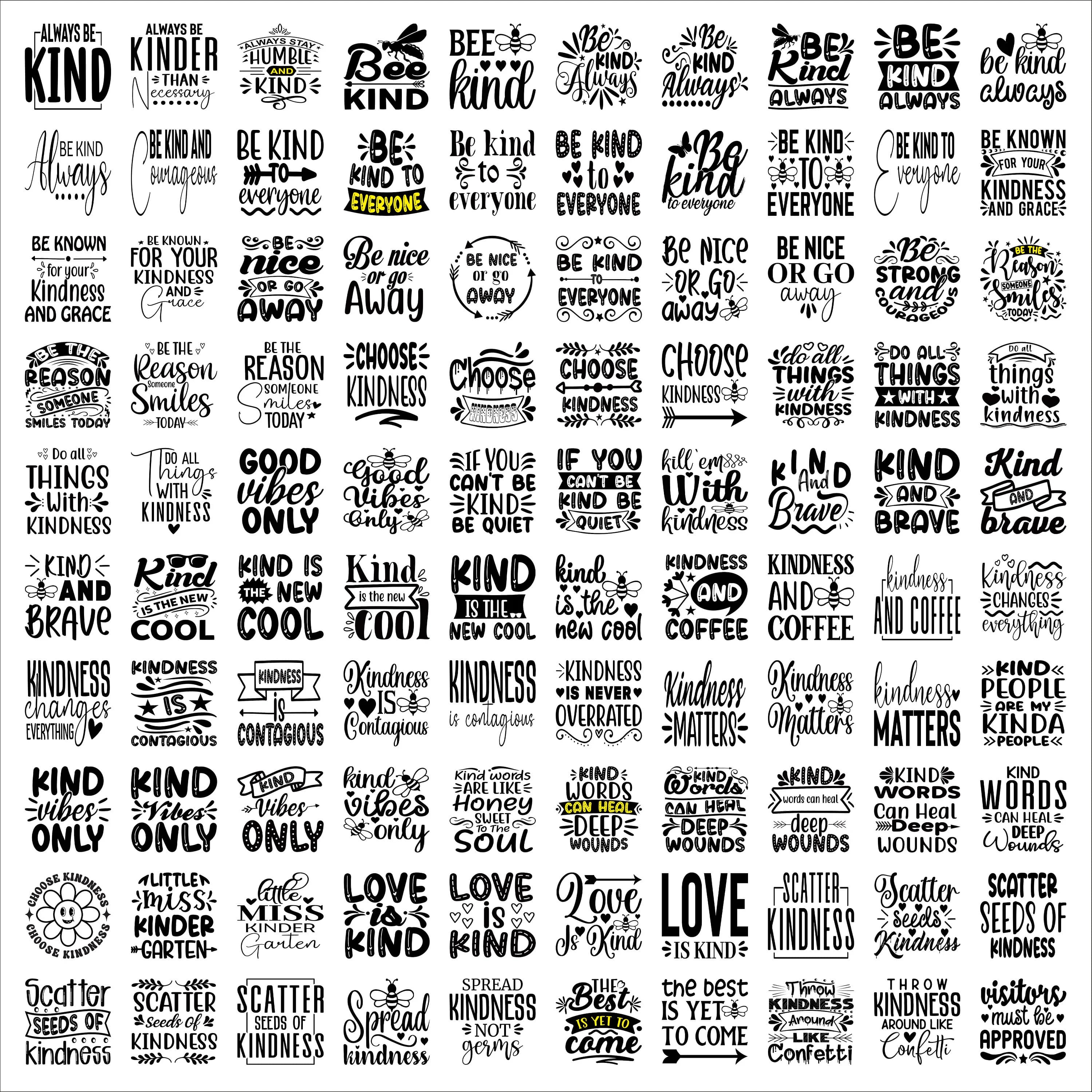 Kindness SVG Bundle, Digital download, SVG files for cricut, Kindness quotes, 100 Kindness graphics, Be Kind Svg, Kindness Inspiration - image 3