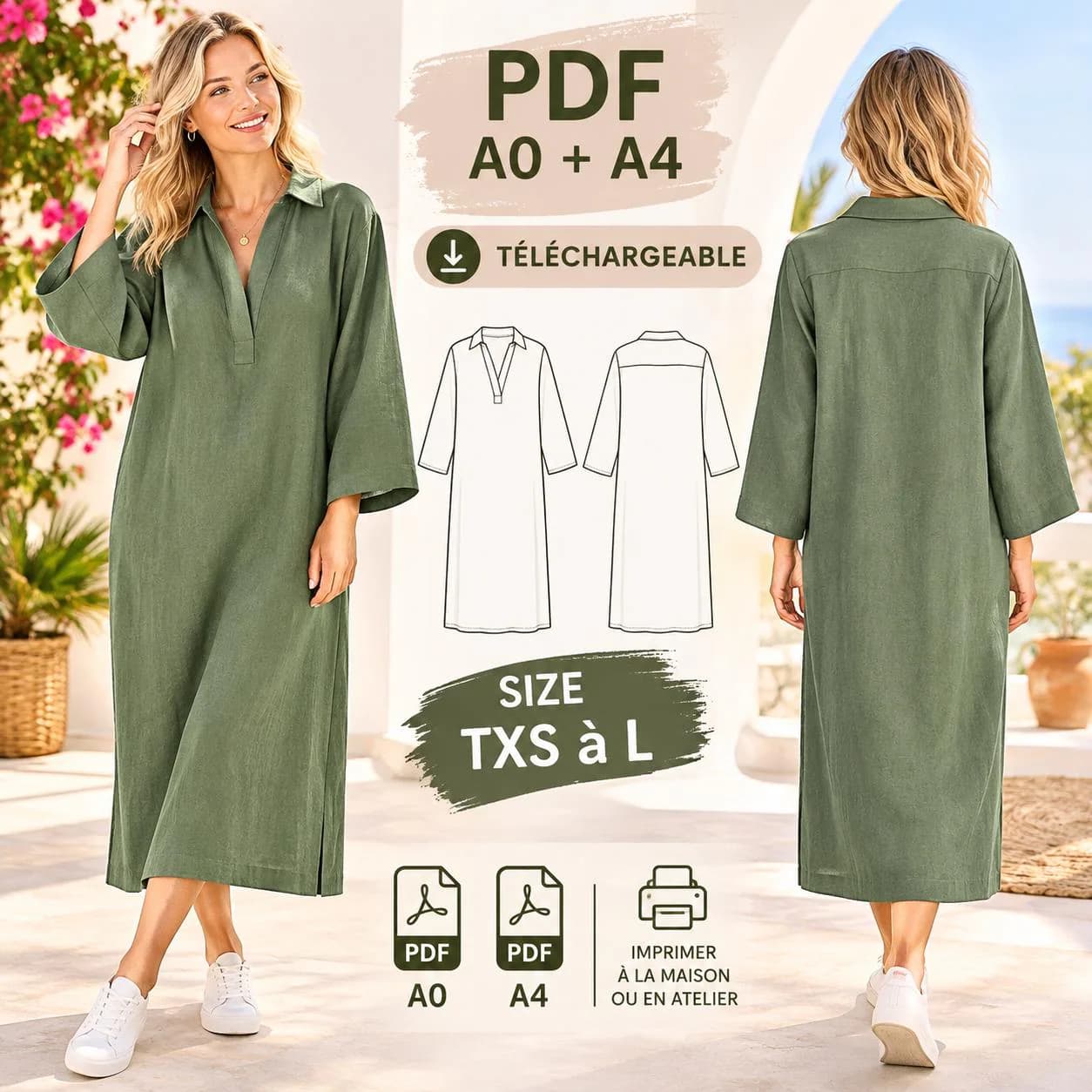 Olivia Shirt Dress Sewing Pattern PDF | Loose Tunic Dress Pattern | A0 A4 Printable Pattern | Instant Download | Sizes TXS–L - image 5