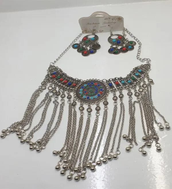 Traditional Multi-Colored Silver Necklace – Elegant Boho Statement Jewelry | Antique Jewelry - image 3