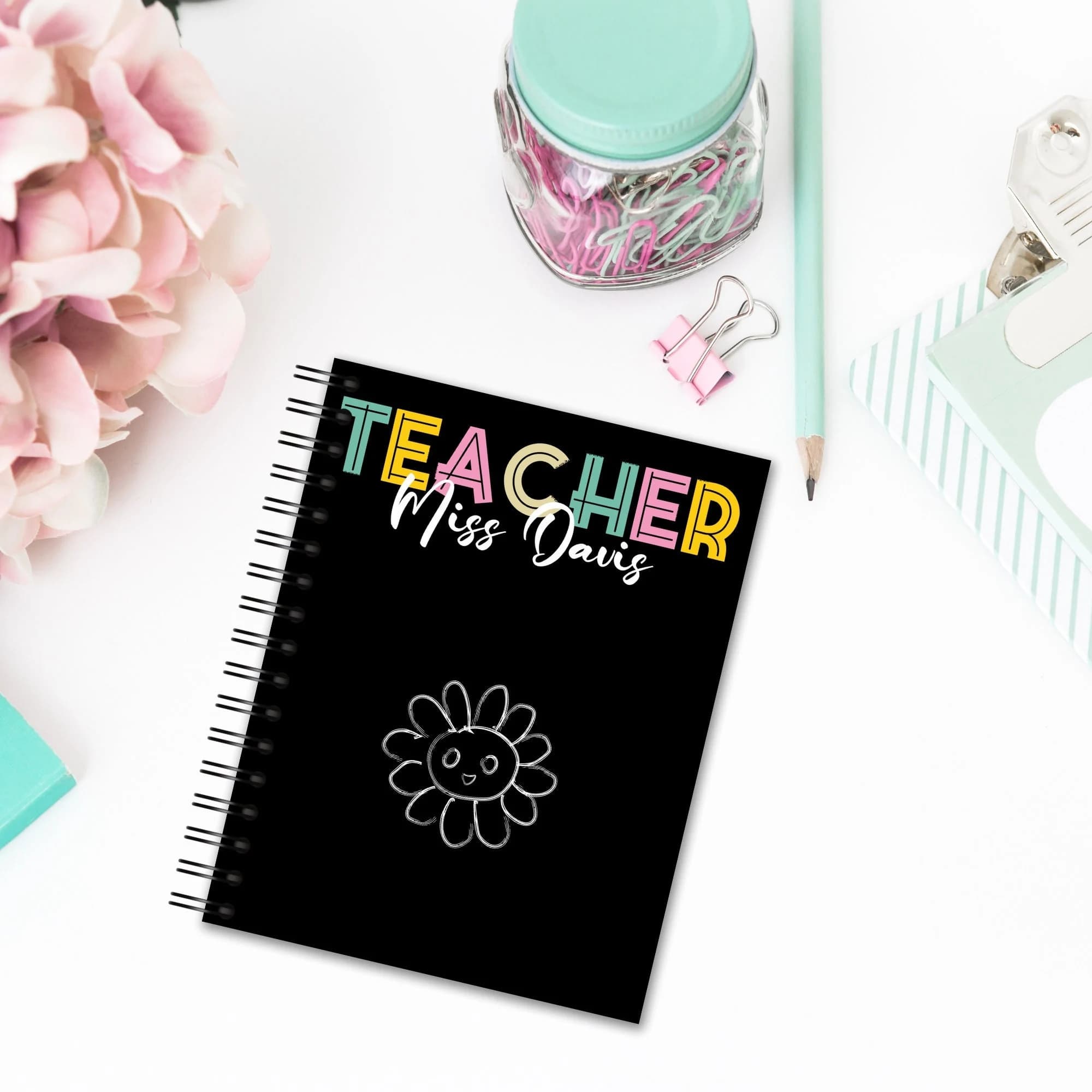 Personalized Teacher Notebook, Floral Chalk Design, Back to School - image 3