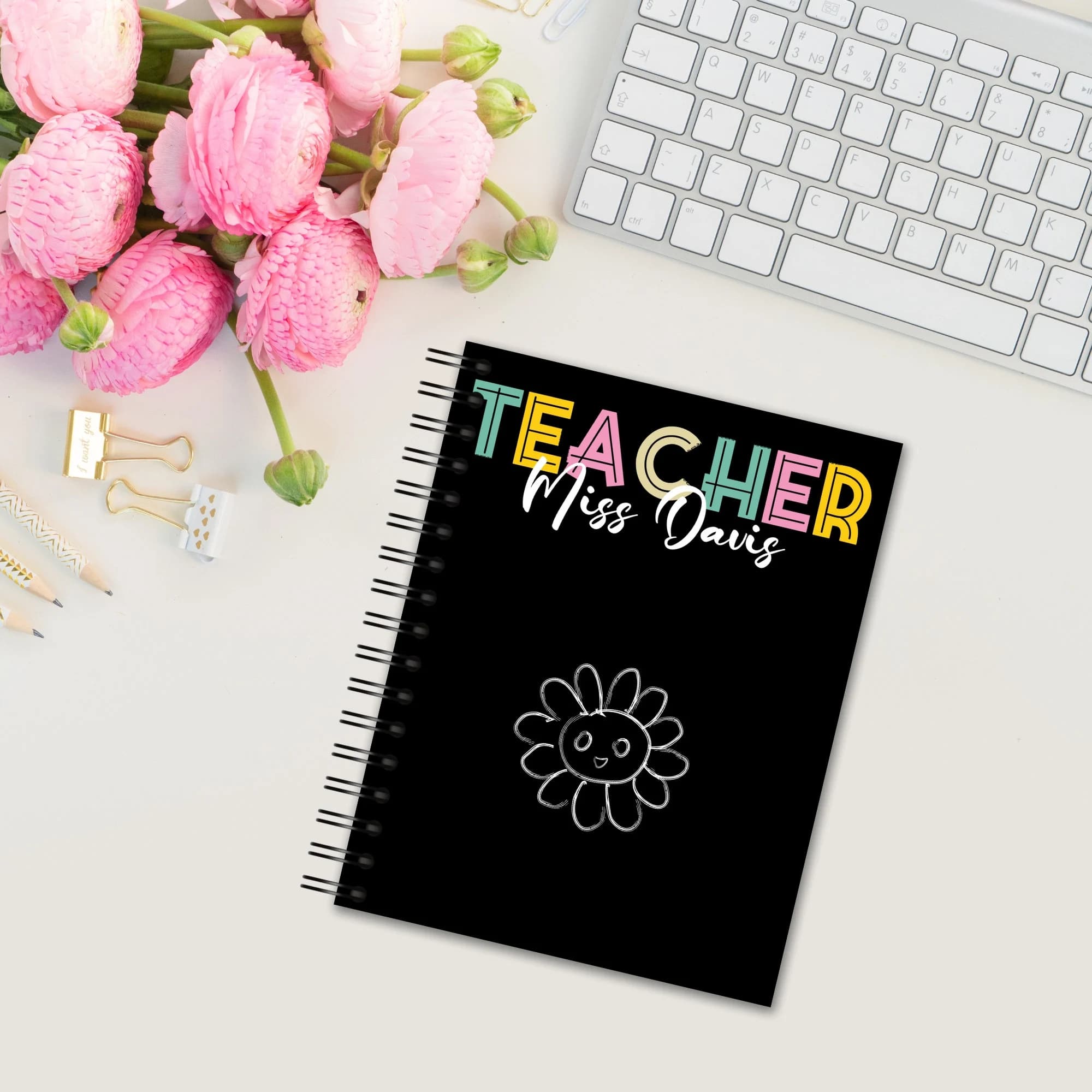 Personalized Teacher Notebook, Floral Chalk Design, Back to School - image 4