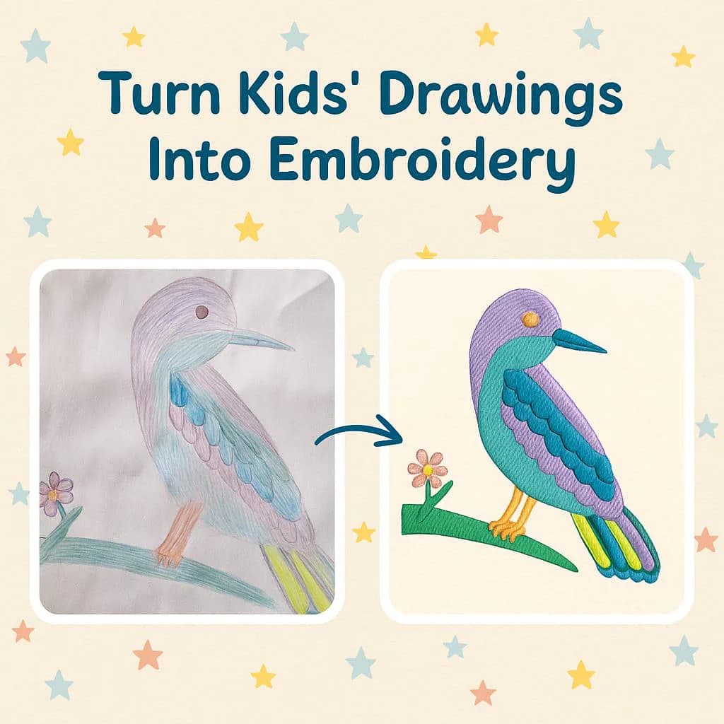 Kids Drawing To Embroidery Pattern, Custom Children's Art, Digitizing Children's Drawing, Kids Drawing To Digital Embroidery , PES, DST. - image 3