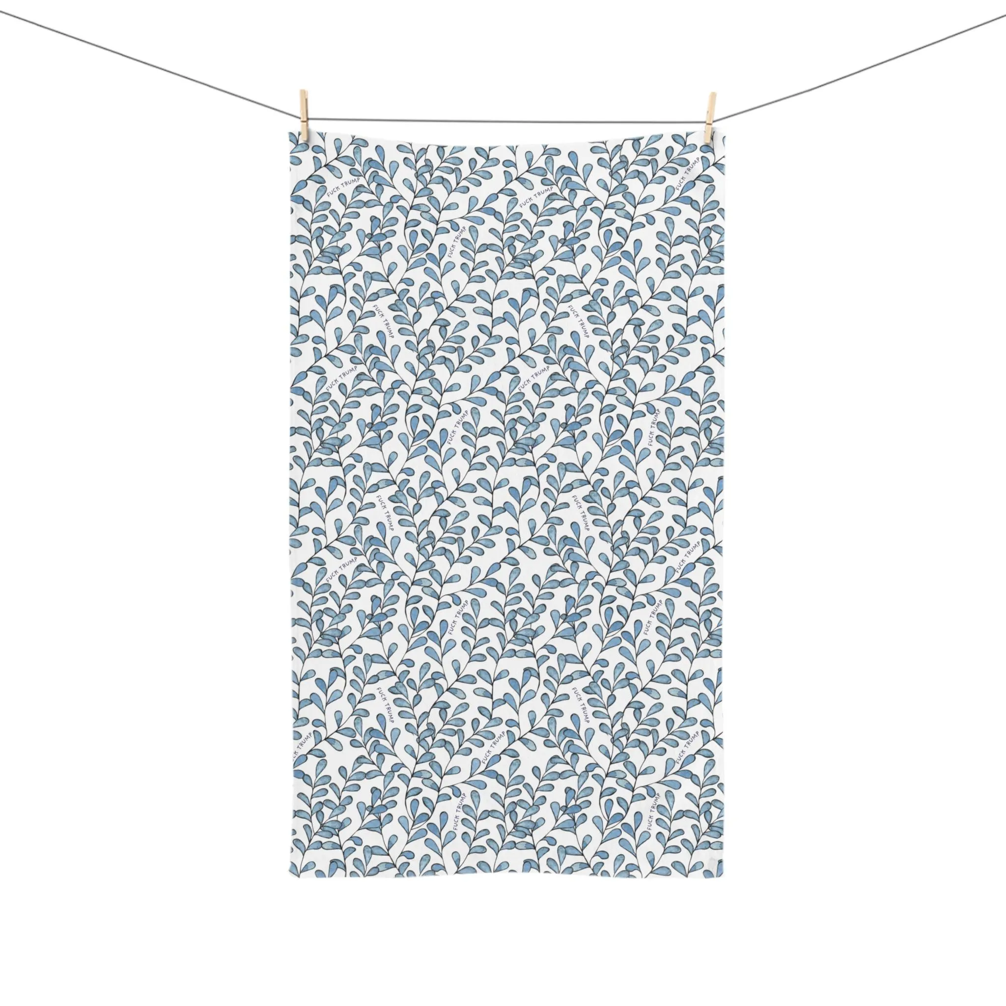 Subtle Anti Trump Boho Blue Foliage Towel, Fuck Trump Cottagecore Decor, Mother's Day Gift Mom Leaves Towel - image 4