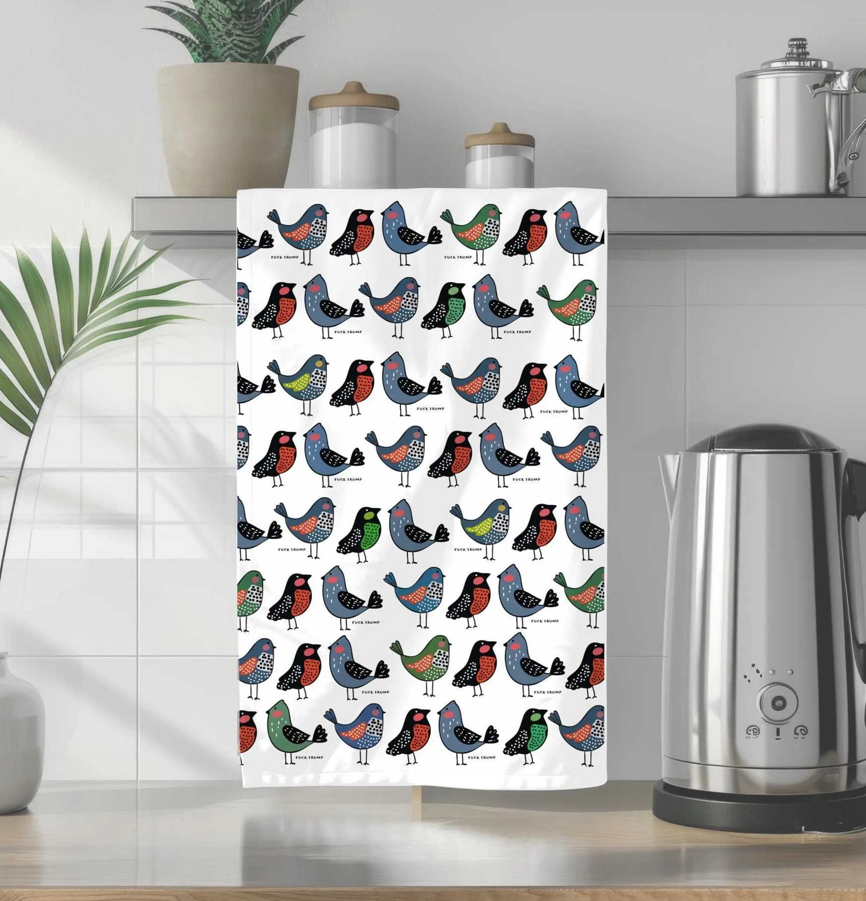 Subtle Fuck Trump Cute Birds Tea Towel Boho Kitchen Decor Funny Anti Trump Gift Mom Unique Fall Home Thanksgiving Decor - image 4