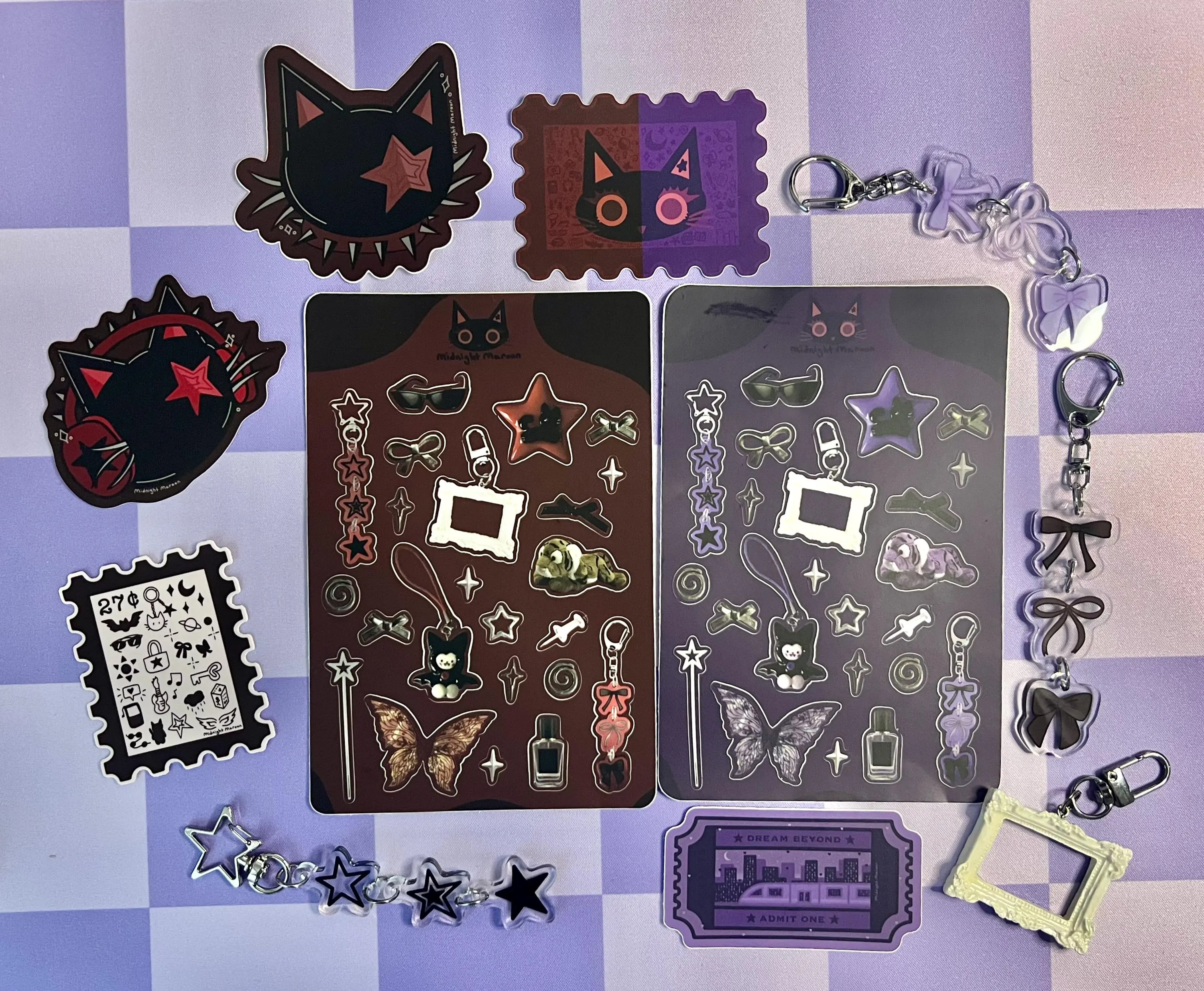 dual colored maroon and dark purple stamp black cat sticker - image 5