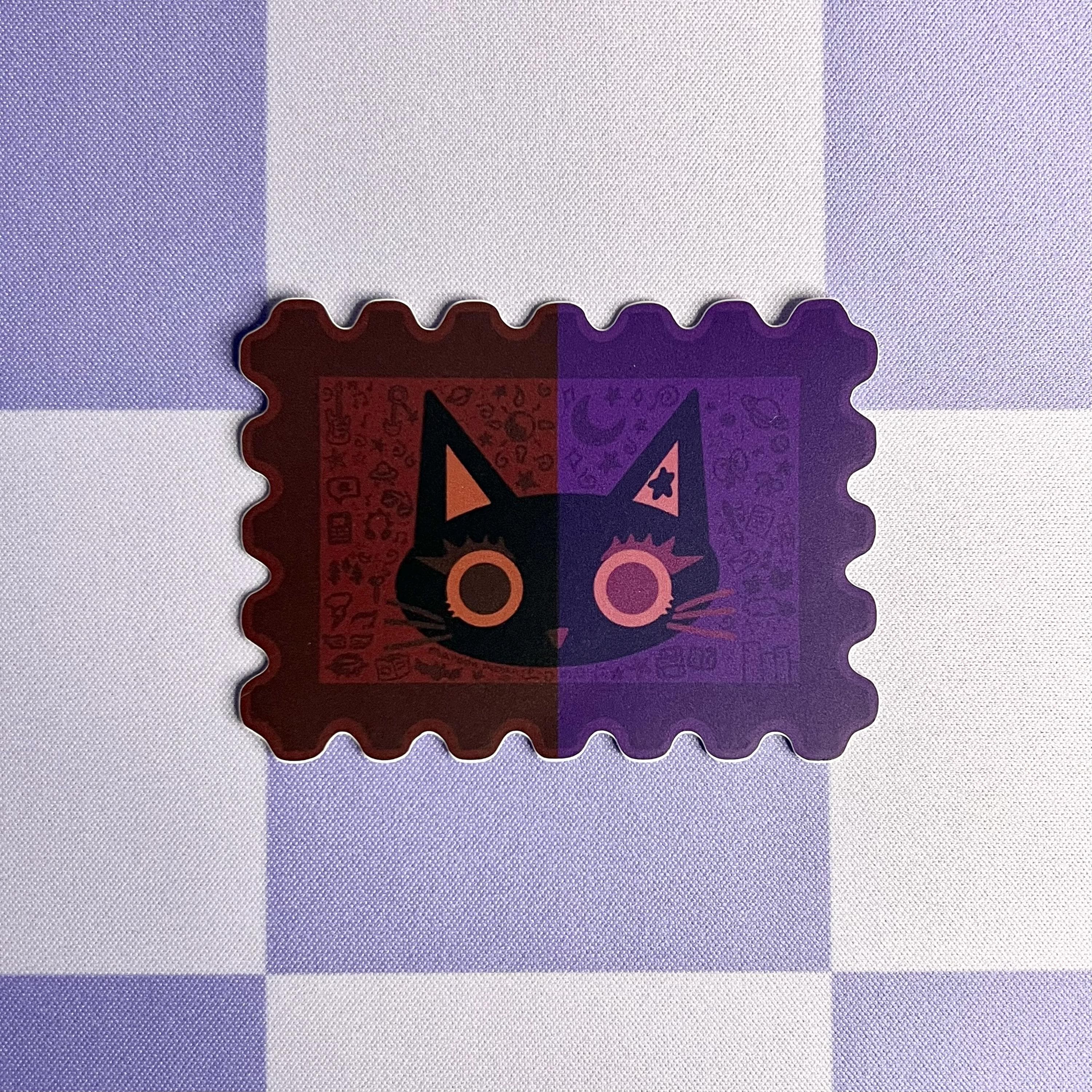 dual colored maroon and dark purple stamp black cat sticker - image 3