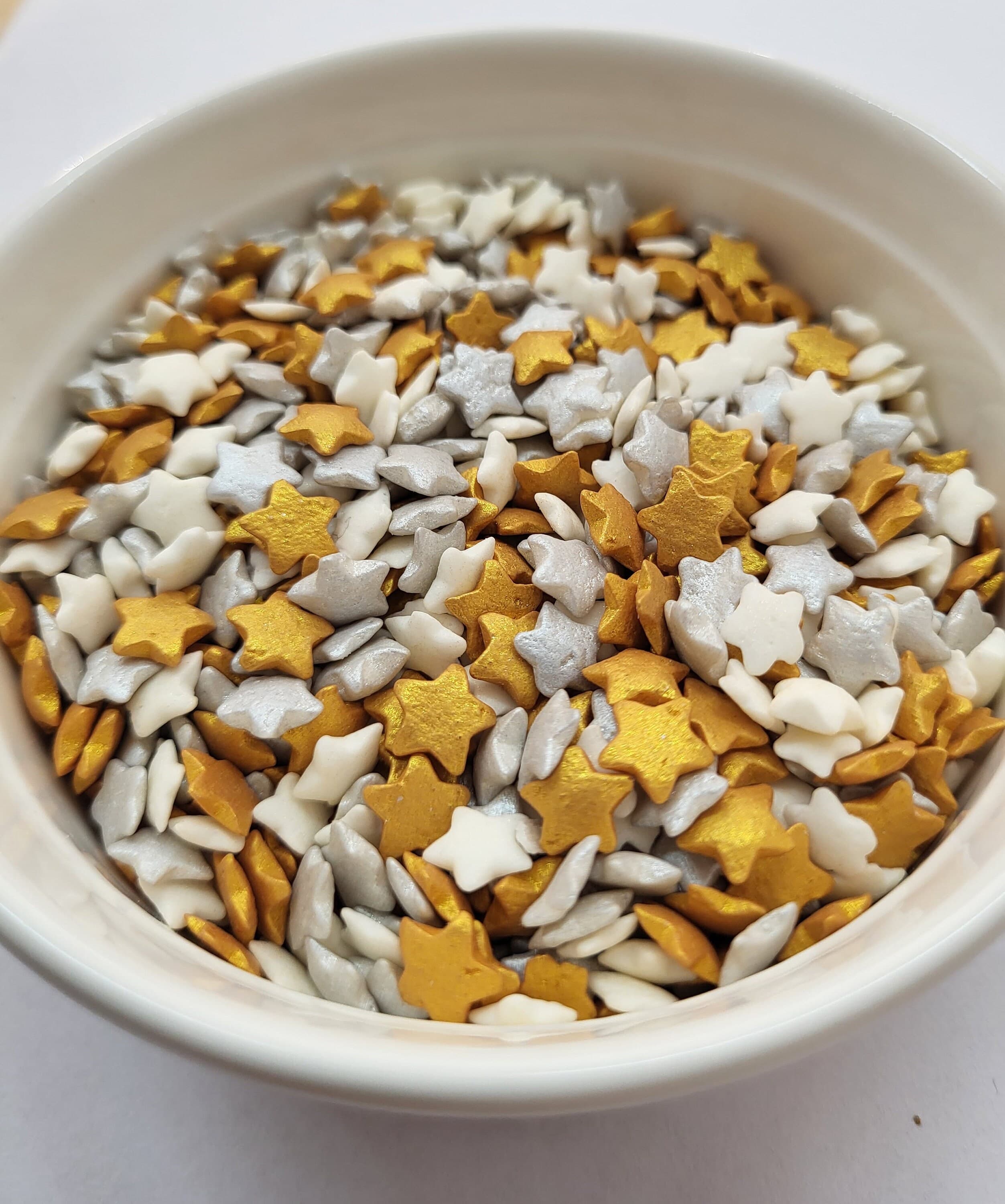 Metallic Star Cake Sprinkles: Silver, Gold, White - Vegan, Halal, Gluten-Free - image 3